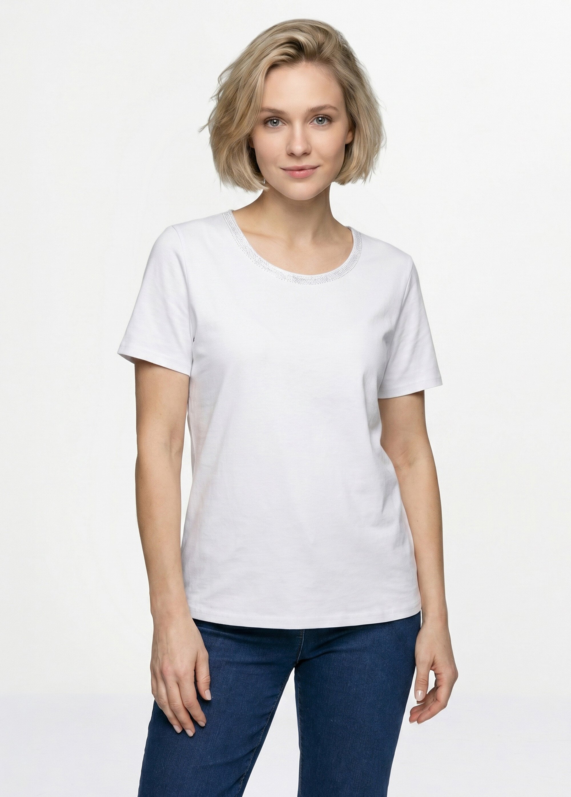 T-shirt manches courtes fantaisie cloutée Femme Blanc CASSIA FA1