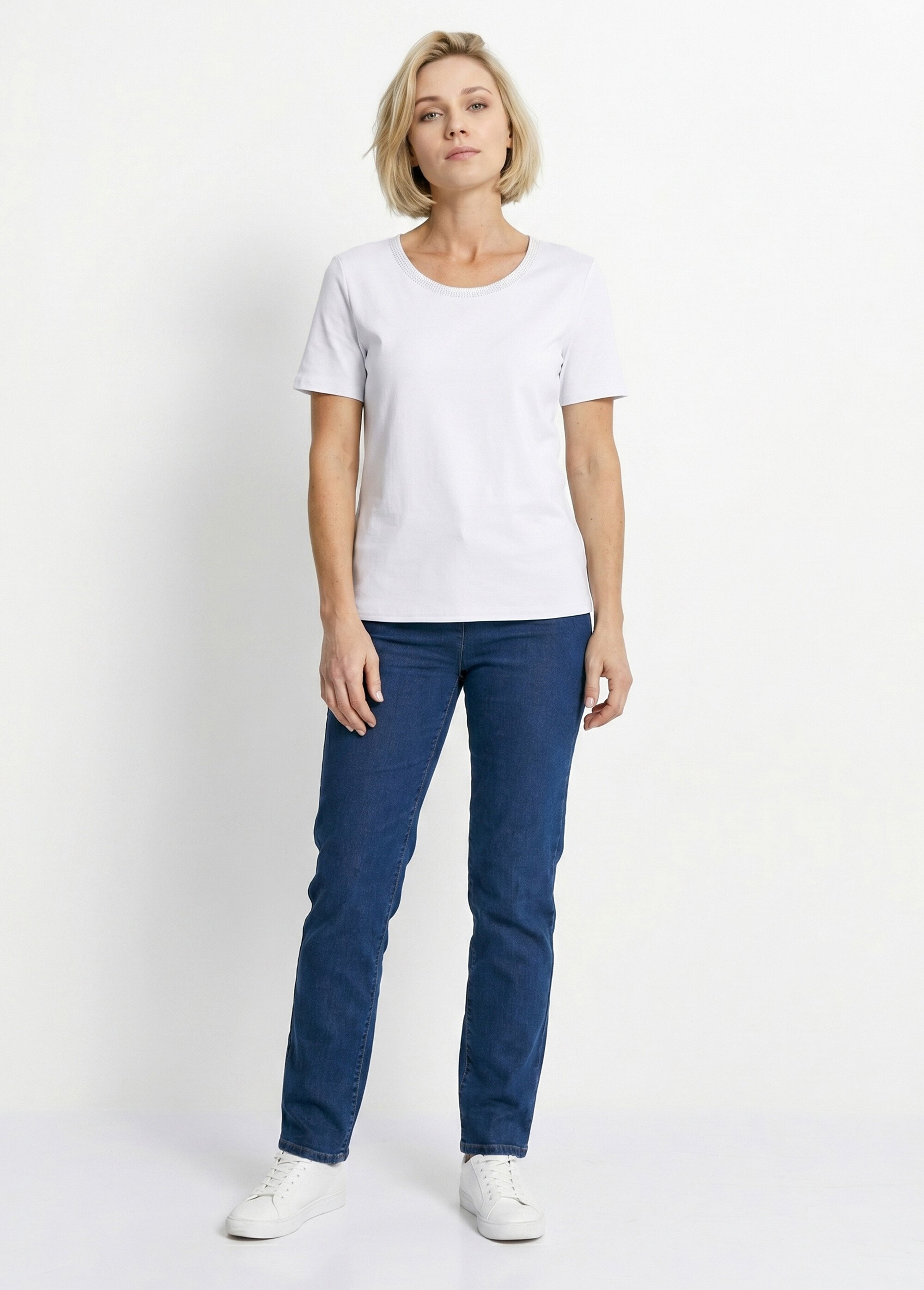 T-shirt manches courtes fantaisie cloutée Femme Blanc CASSIA SI1