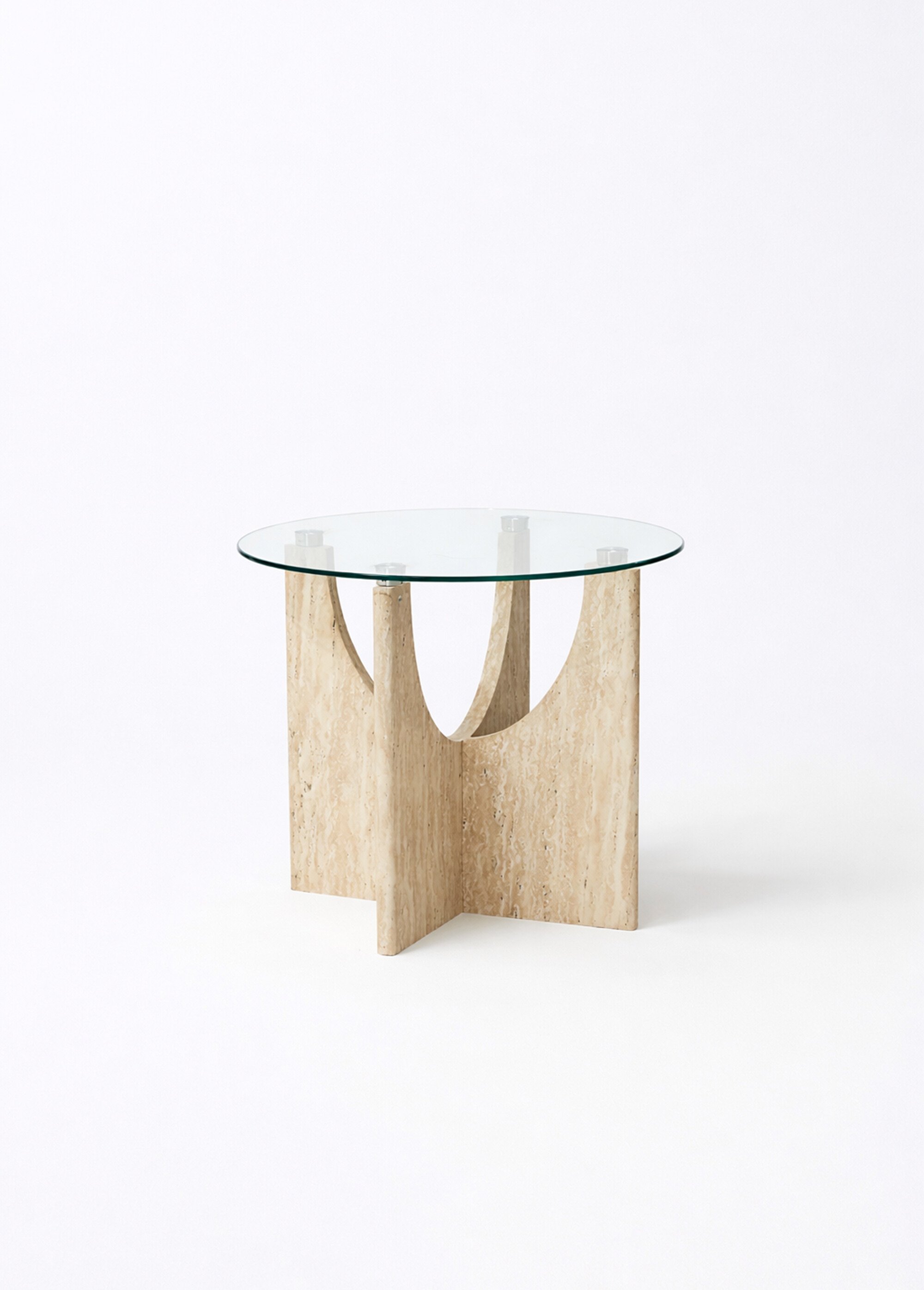 Table d'appoint verre et effet pierre BLANC ET BEIGE CMP-HD7751 FA1