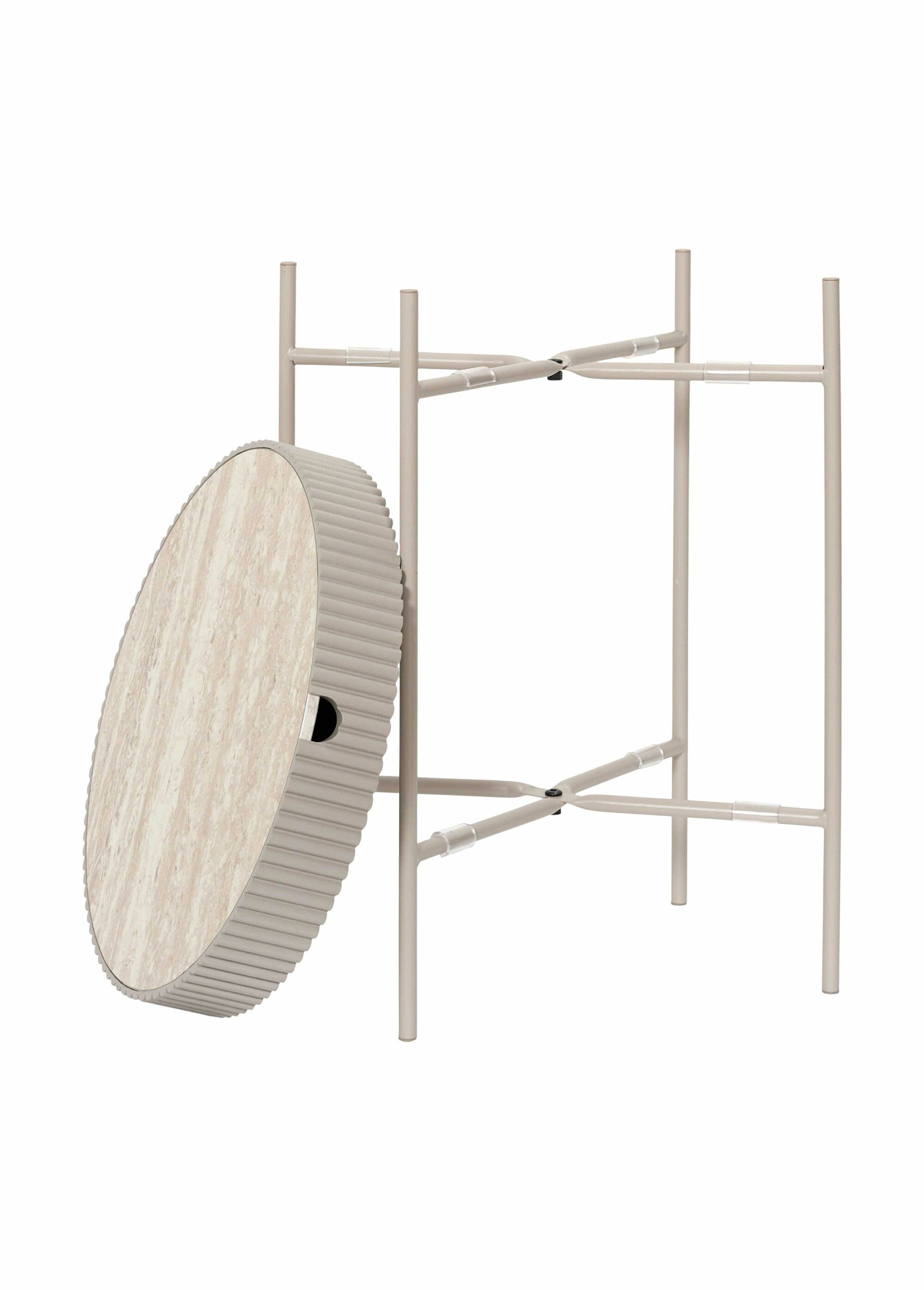 Table ronde effet pierre, avec rangement BLANC ET BEIGE CMP-HD7750 DE3