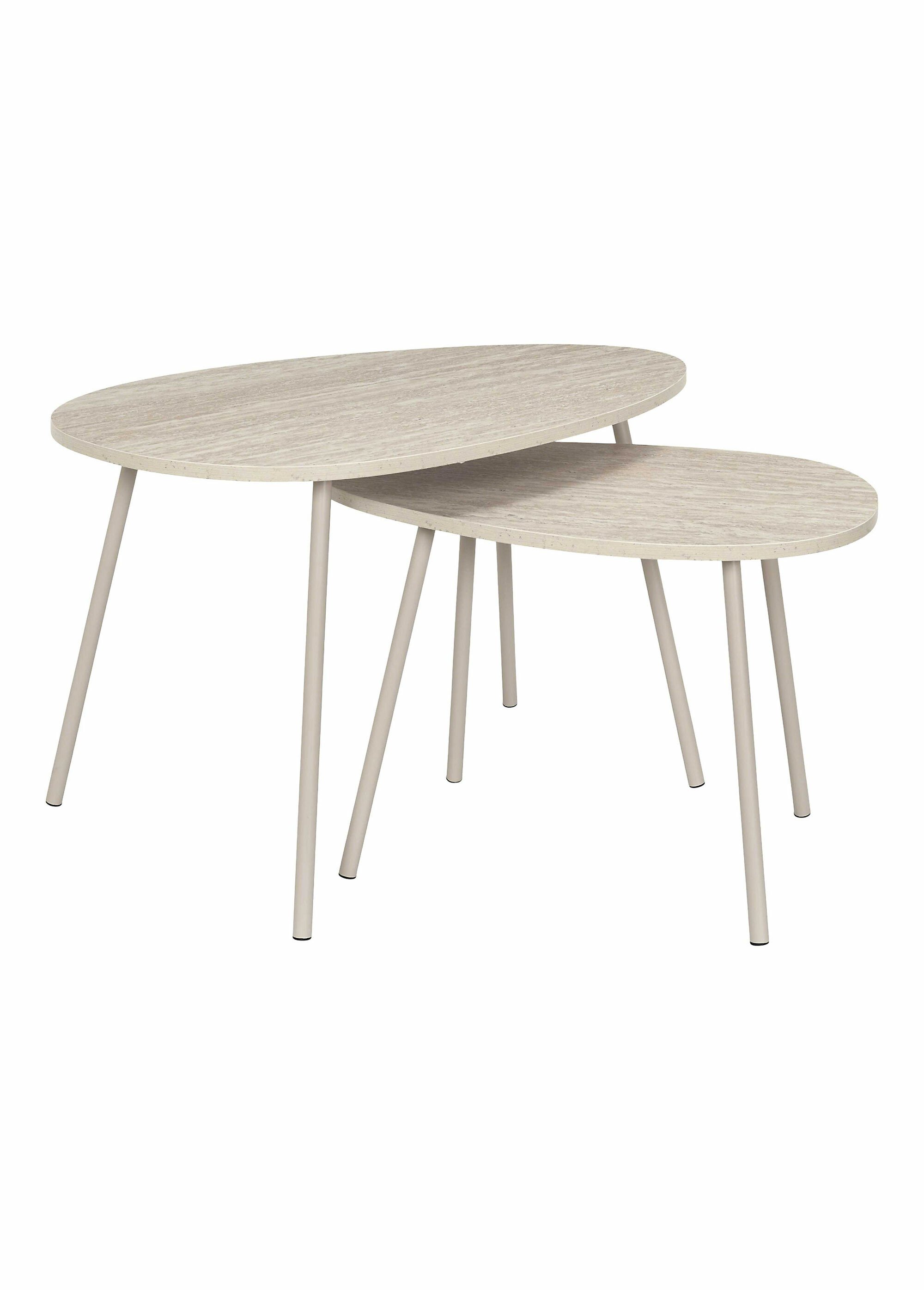 Tables gigognes effet pierre travertin BLANC ET BEIGE CMP-HD7746 FA1