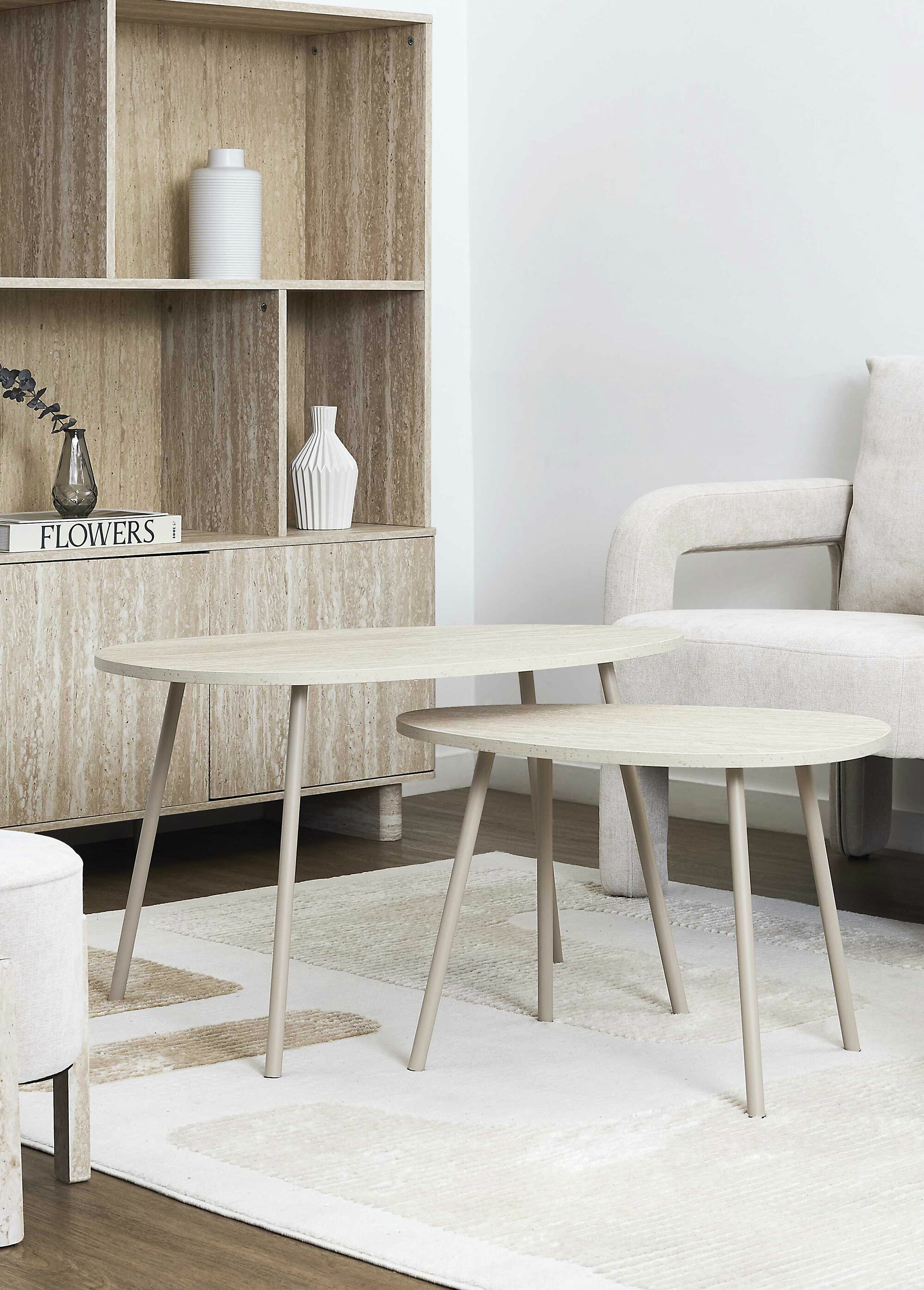 Tables gigognes effet pierre travertin BLANC ET BEIGE CMP-HD7746 SI1