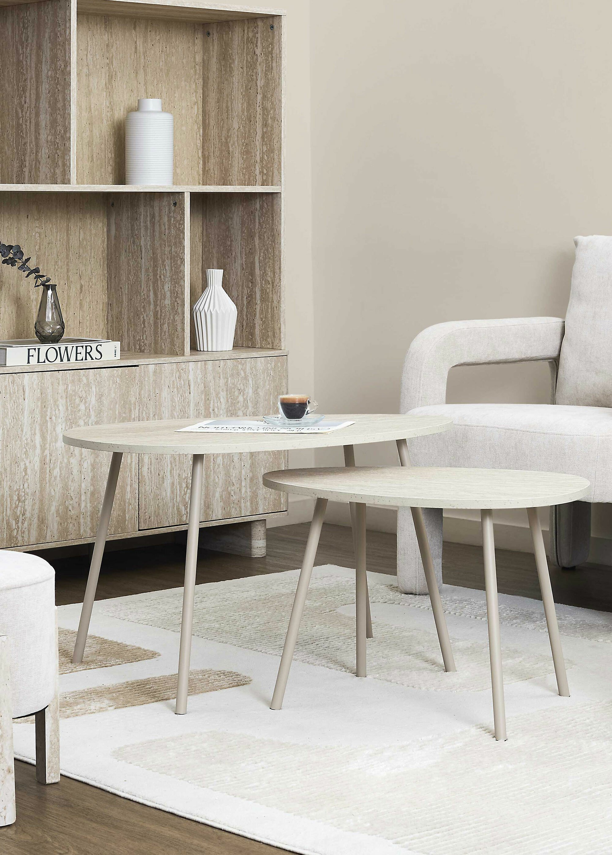 Tables gigognes effet pierre travertin BLANC ET BEIGE CMP-HD7746 SI2