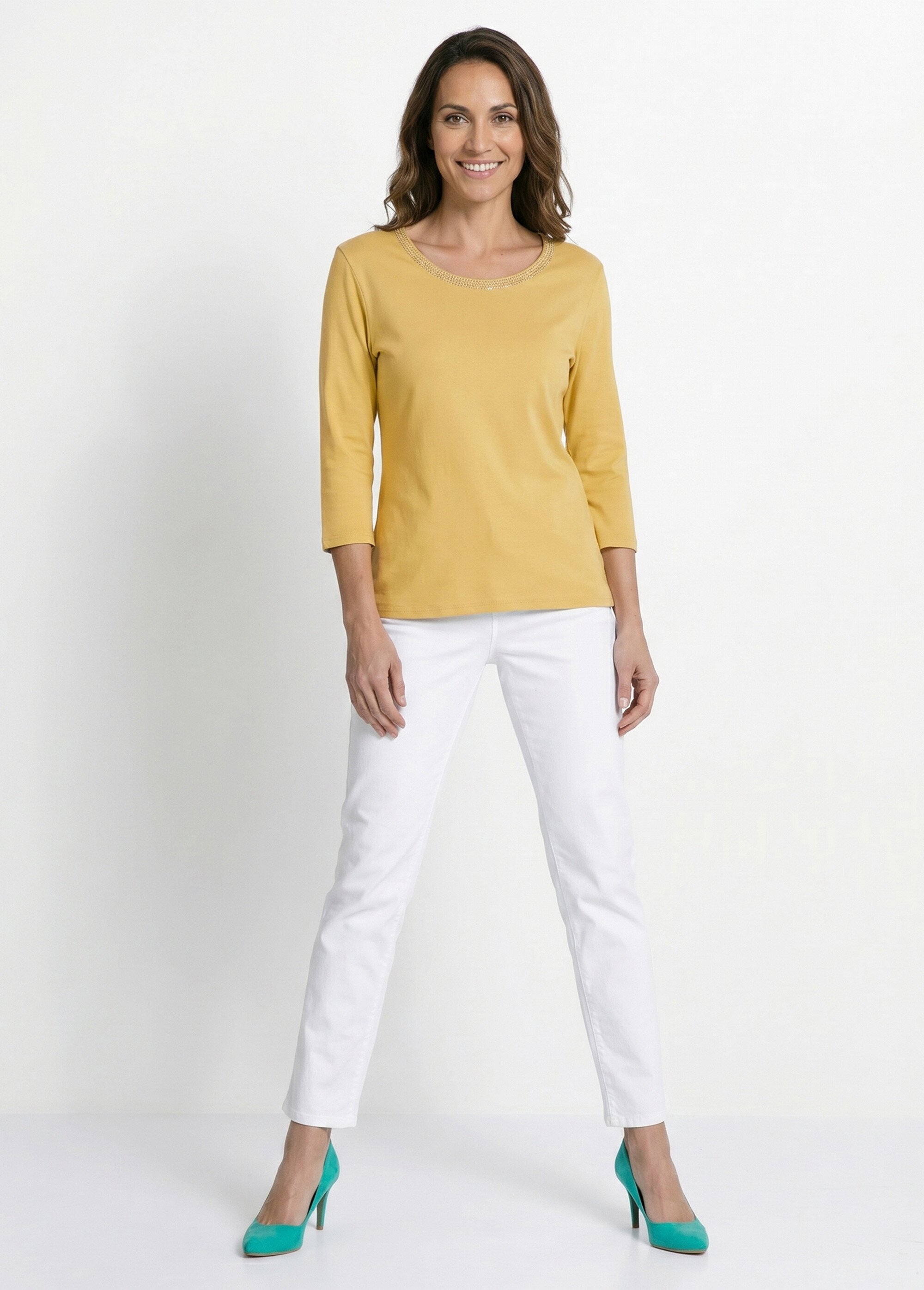 Tee-shirt manches 3/4 fantaisie cloutée Femme Jaune CASSIN SI1