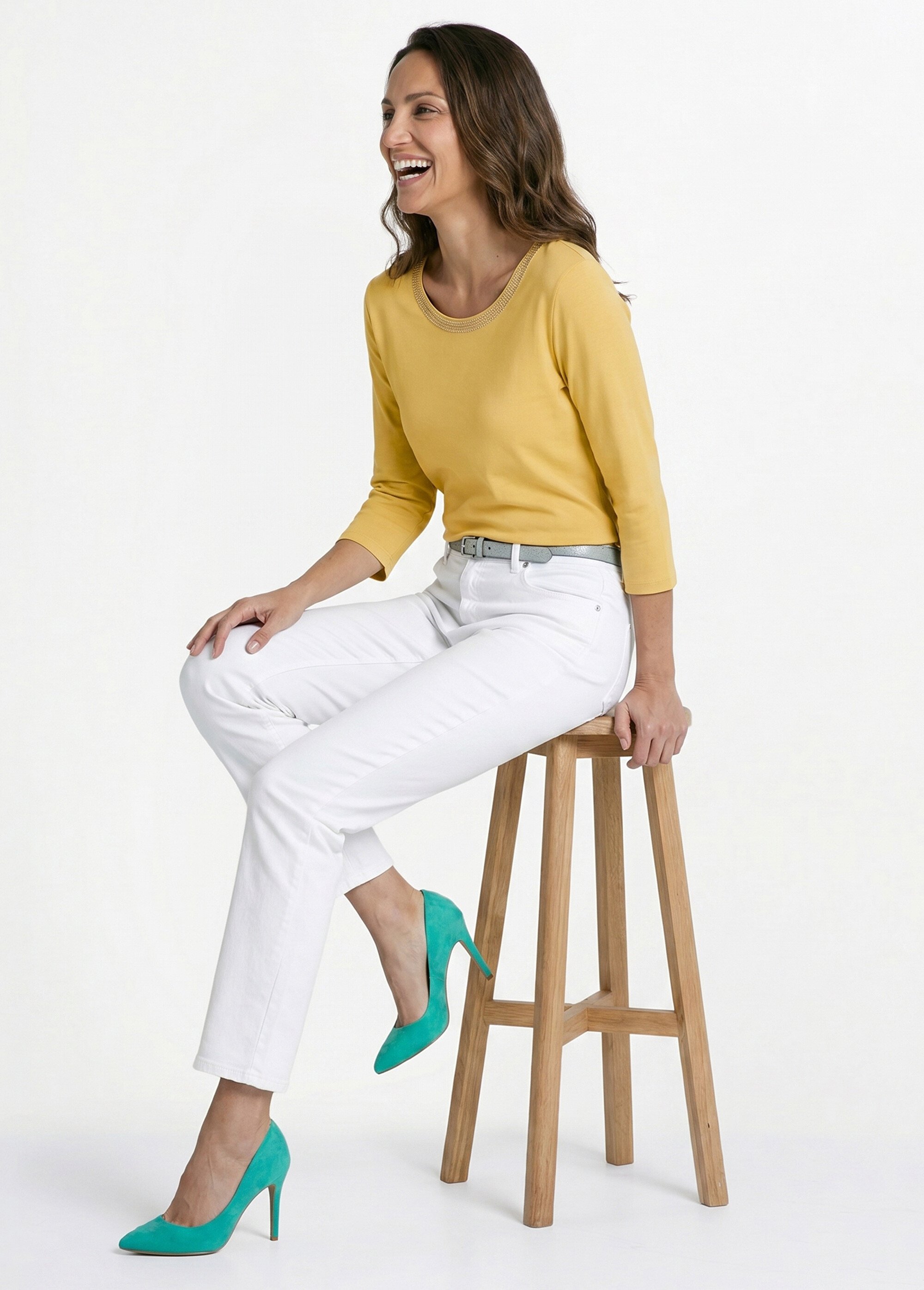 Tee-shirt manches 3/4 fantaisie cloutée Femme Jaune CASSIN SI2