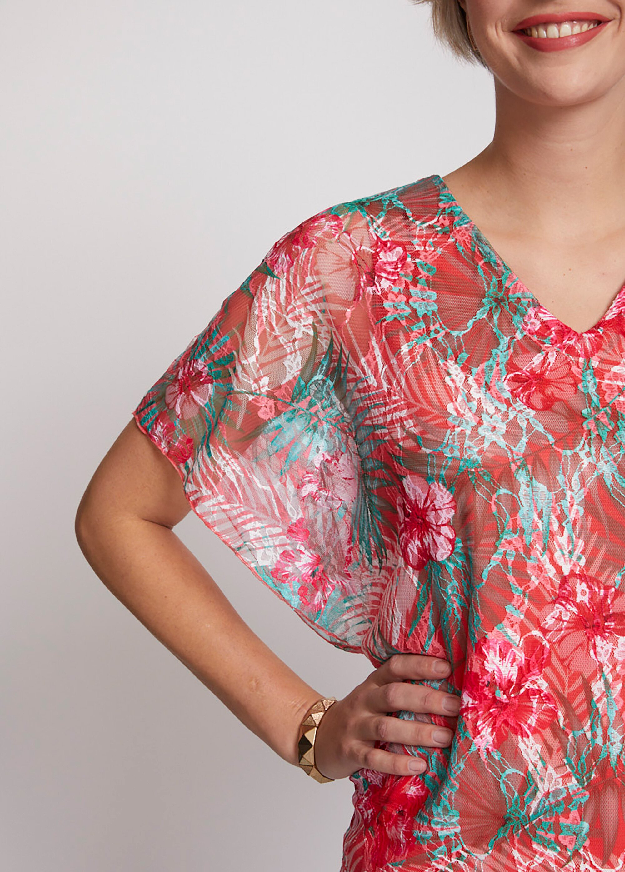 Tee-shirt manches kimono maille dentelle