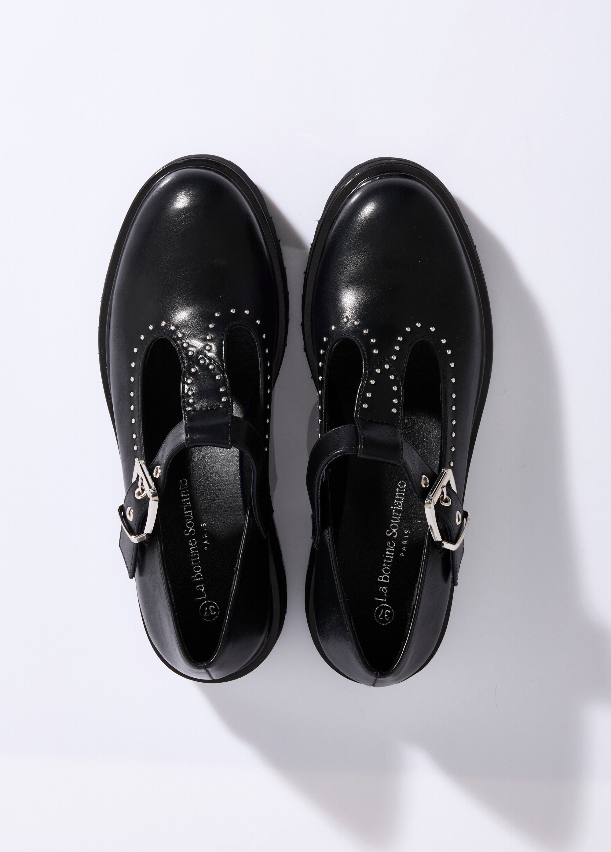 Babies compensées avec rivets style rock Femme Noir LBS-DMLM9758 OV1