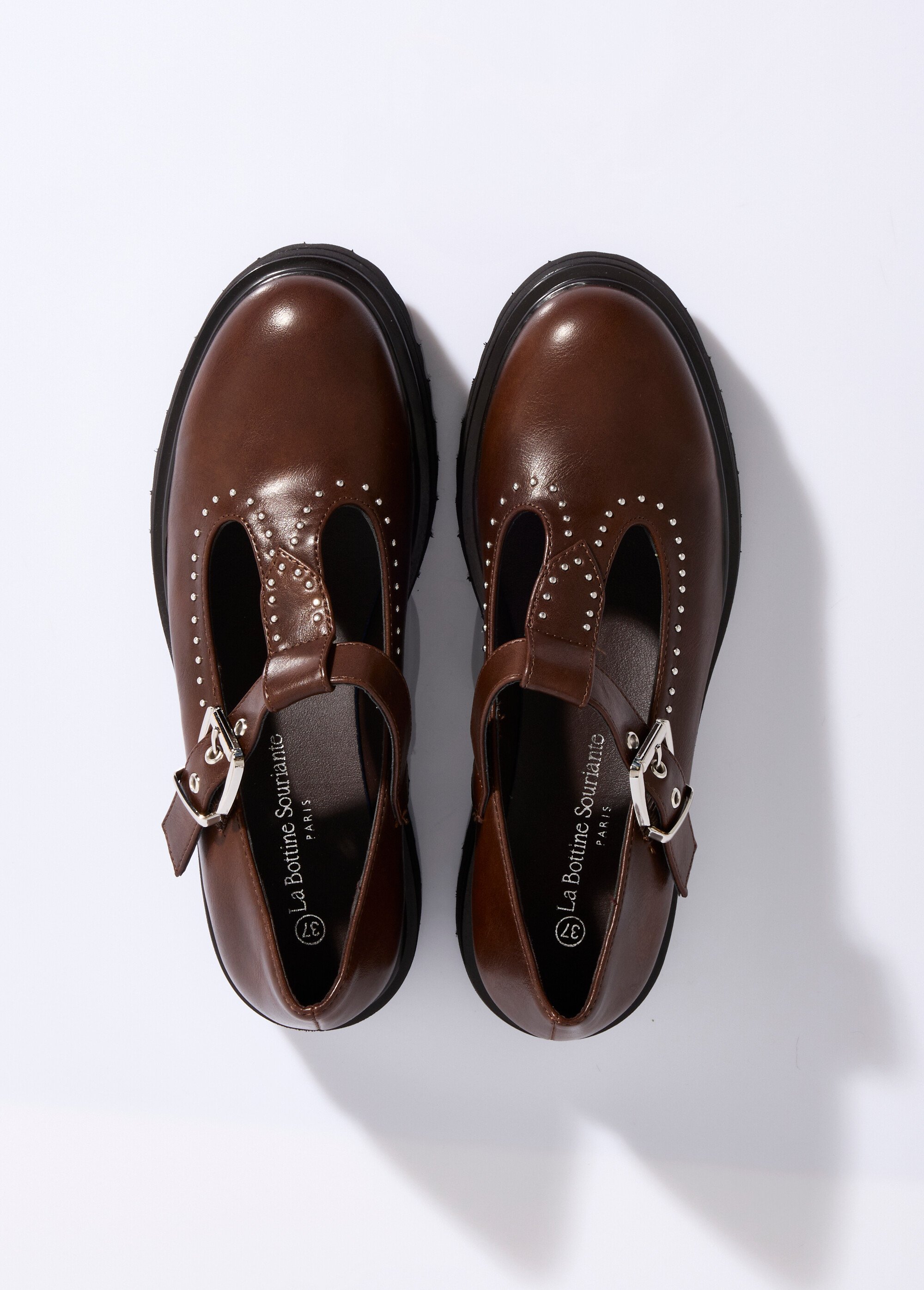 Babies compensées avec rivets style rock Femme Marron LBS-DMLM9758 OV1