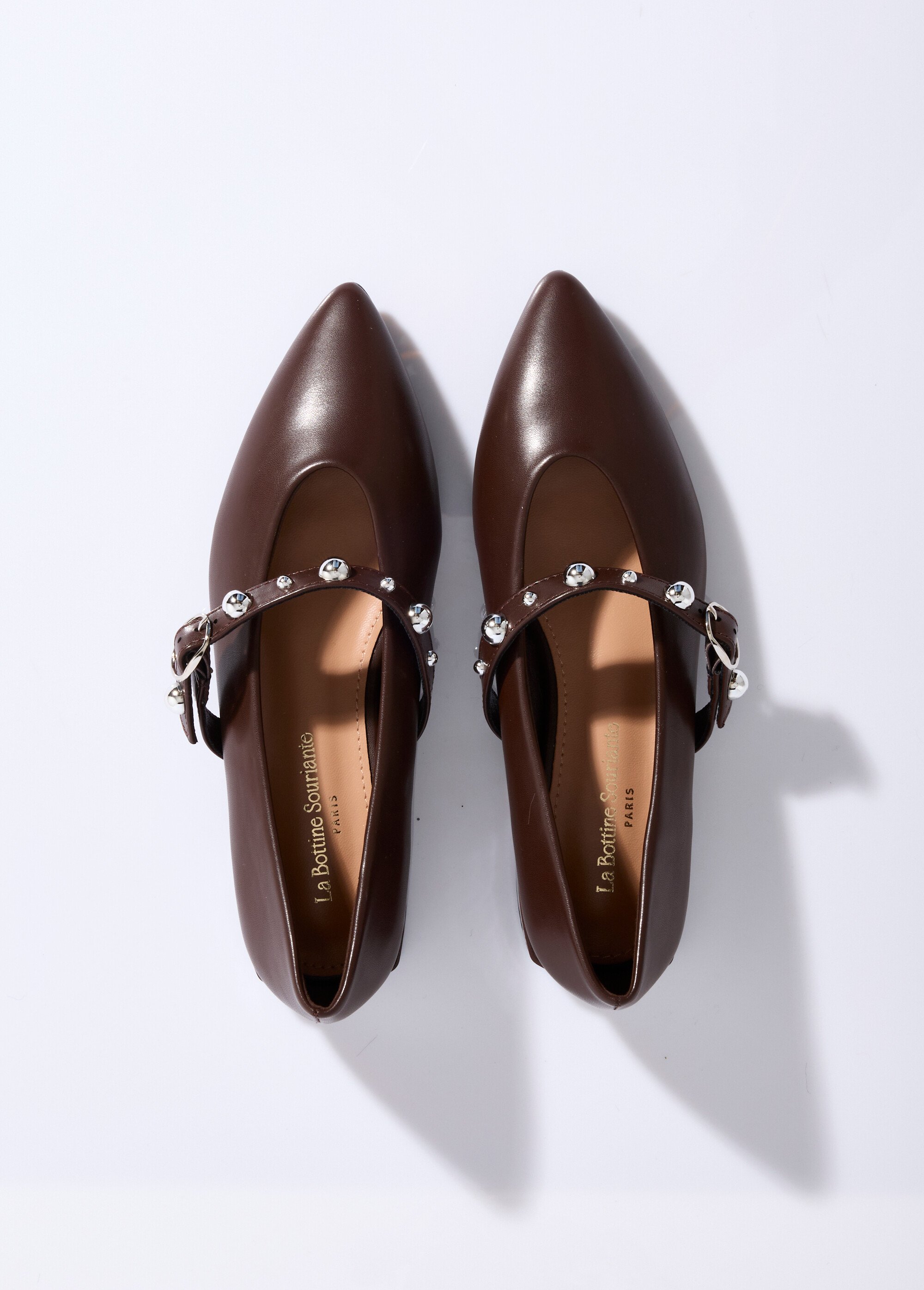 Ballerines pointues à rivets, style rock Femme Marron LBS-BKY9850 OV1