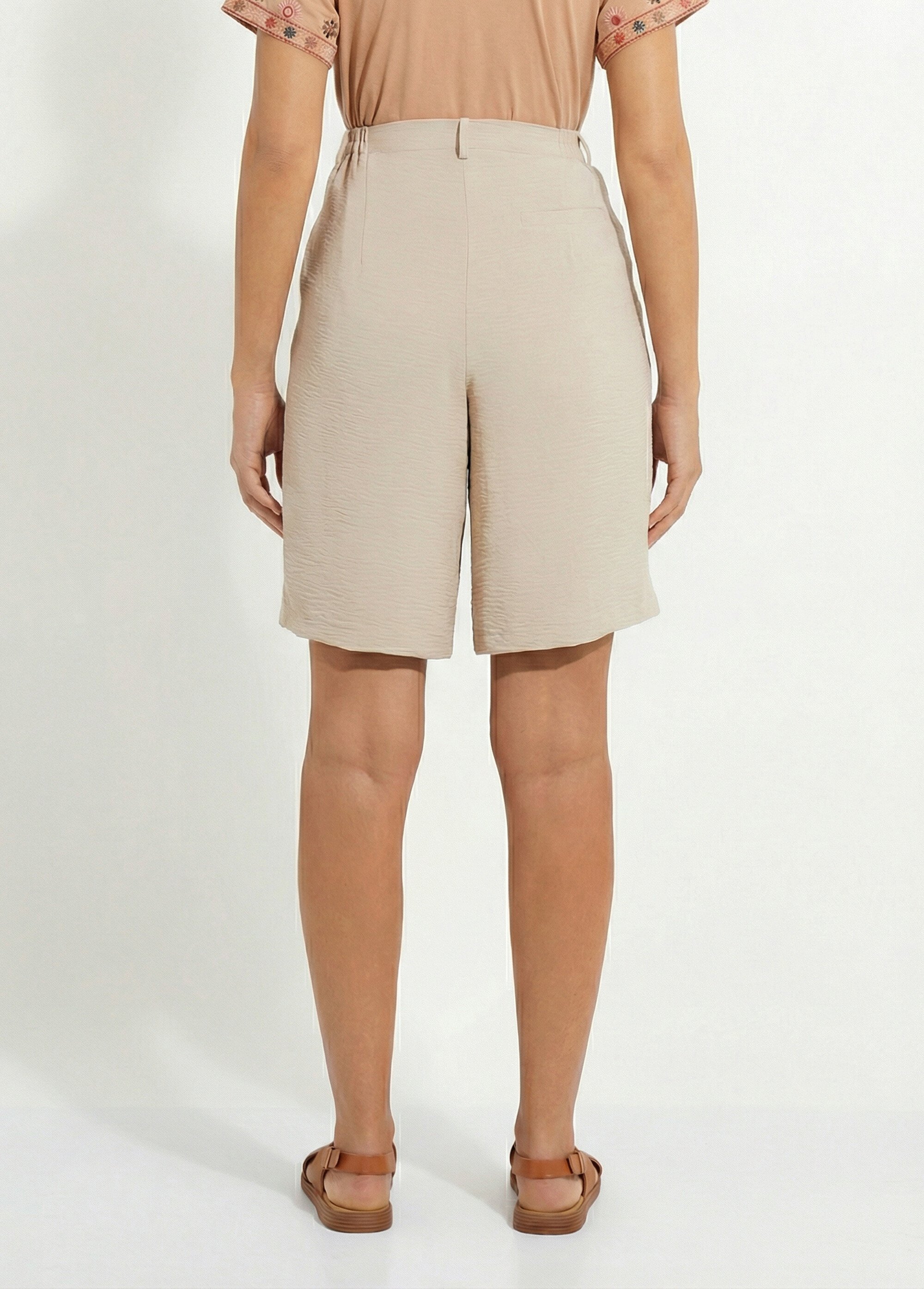 Bermuda droit à pinces tissu froissé Femme BEIGE CHINE NIVY DO1