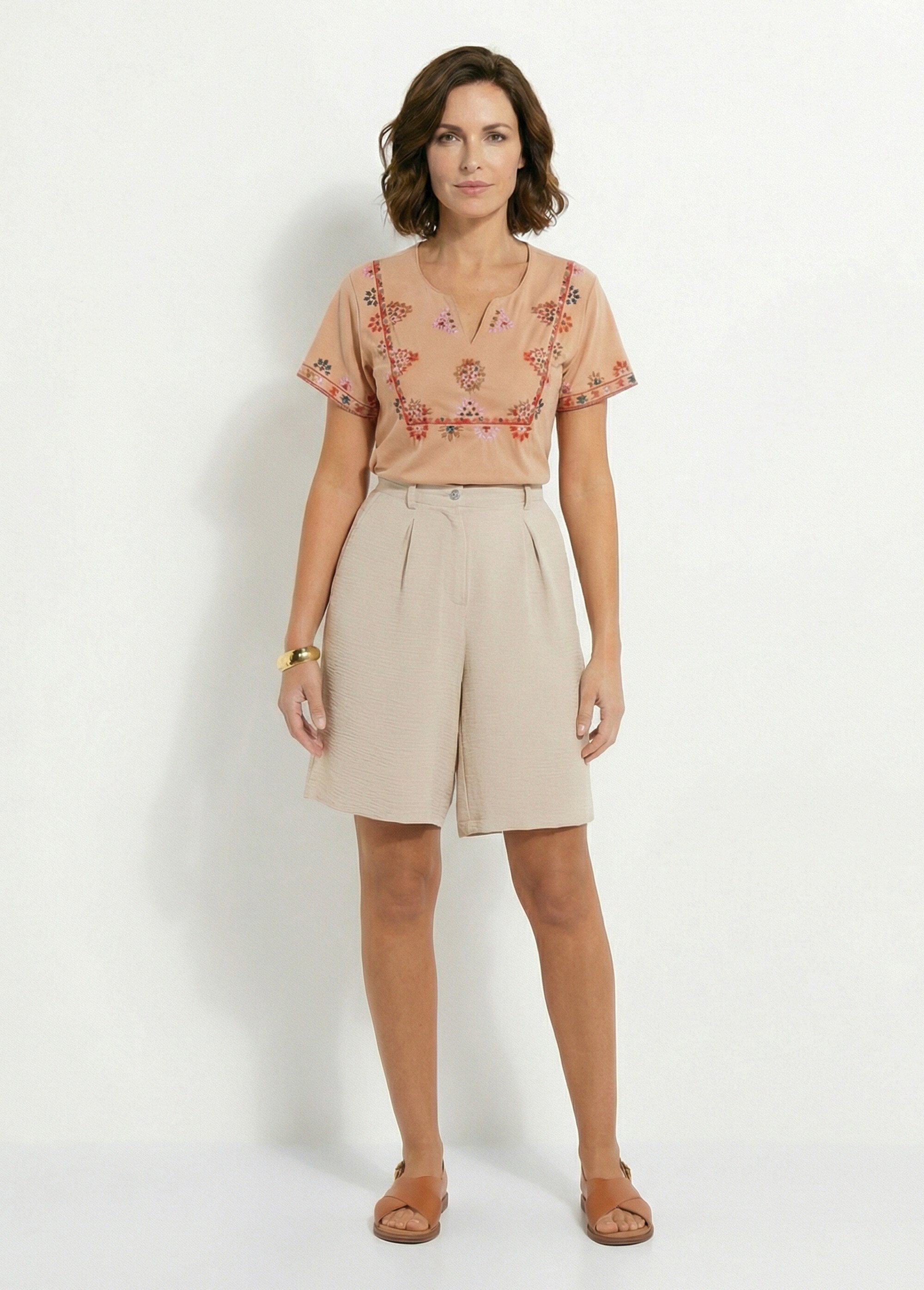 Bermuda droit à pinces tissu froissé Femme BEIGE CHINE NIVY SF1