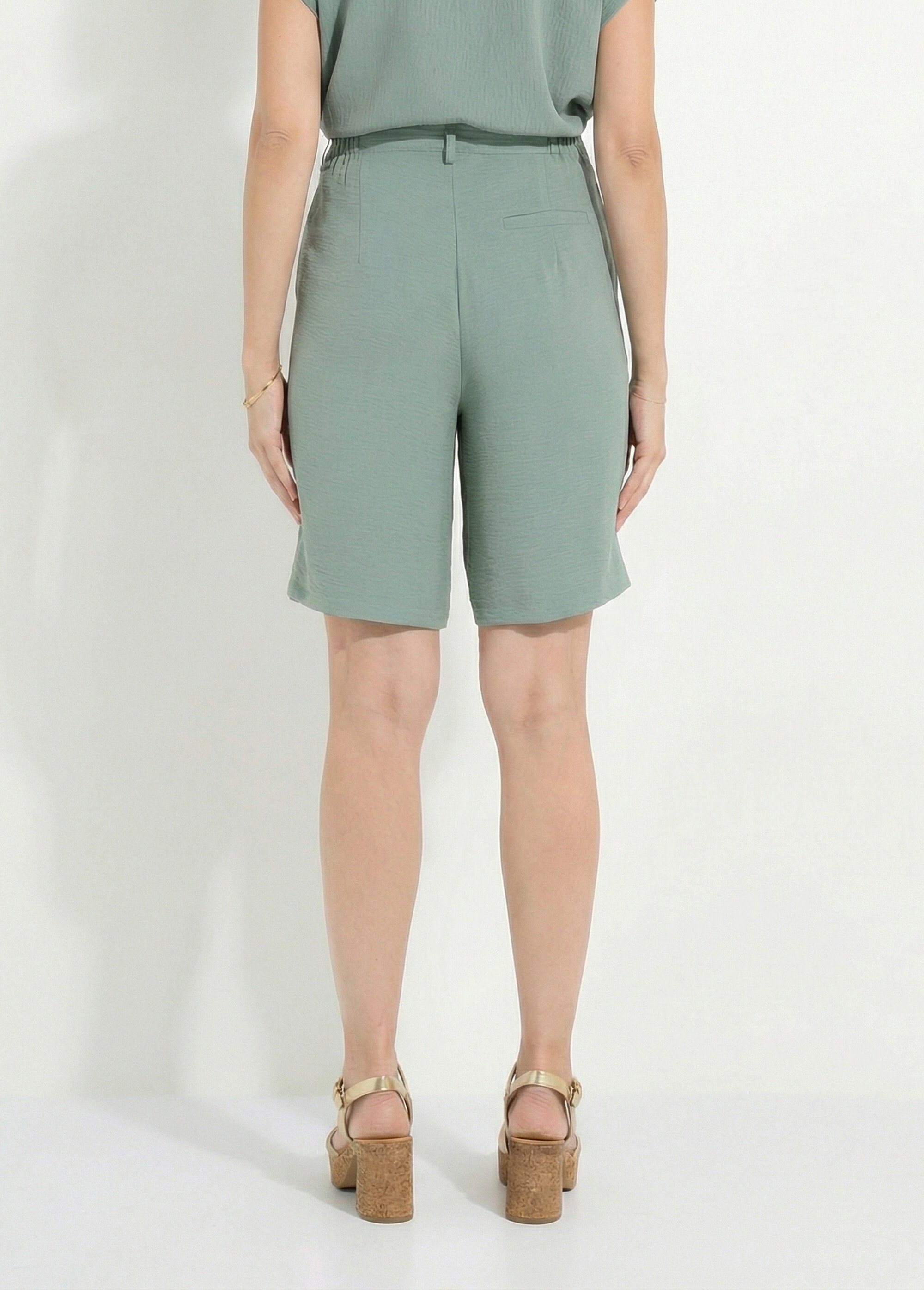 Bermuda droit à pinces tissu froissé Femme VERT SAUGE NIVY DO1