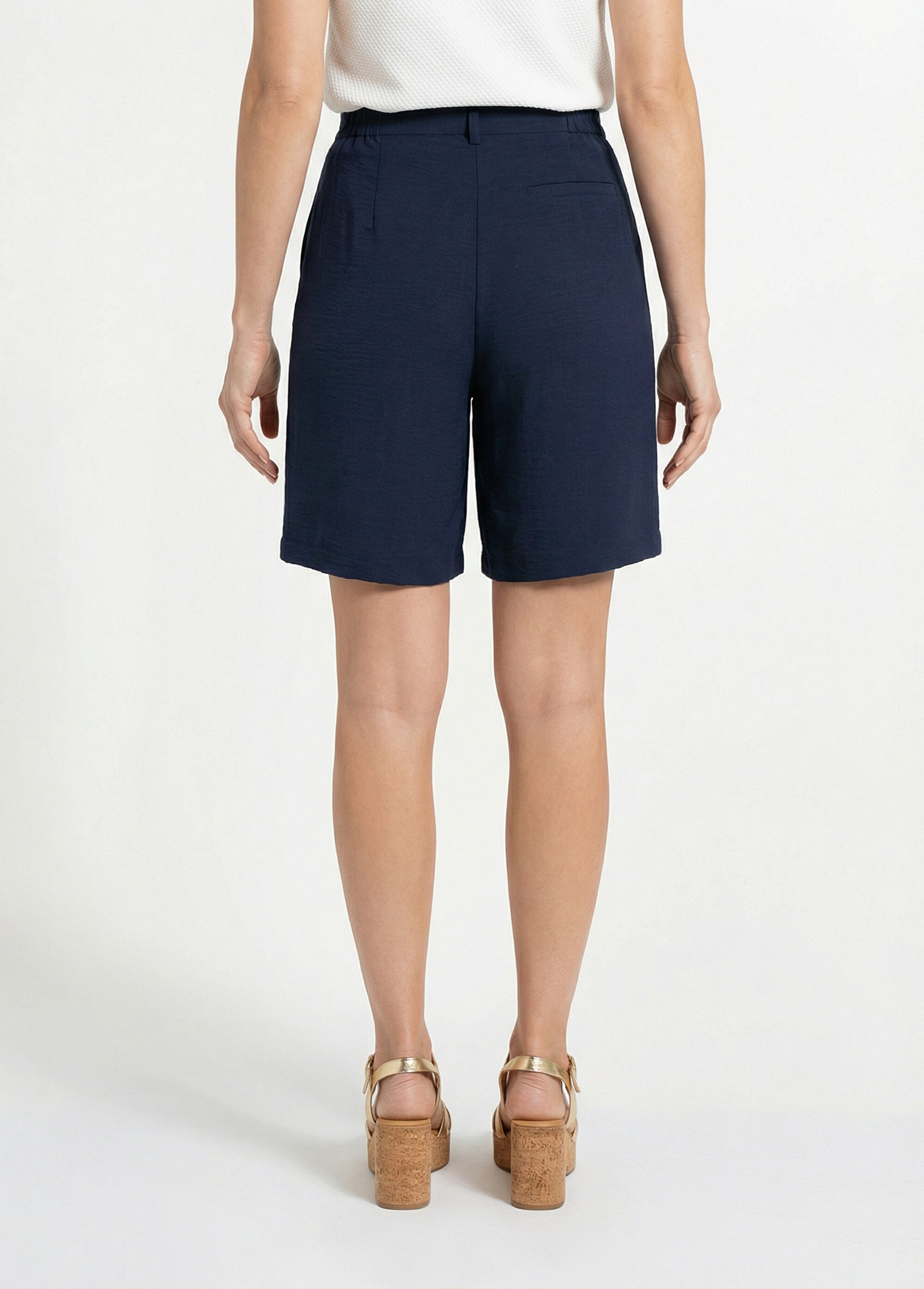 Bermuda droit à pinces tissu froissé Femme Bleu NIVY DO1