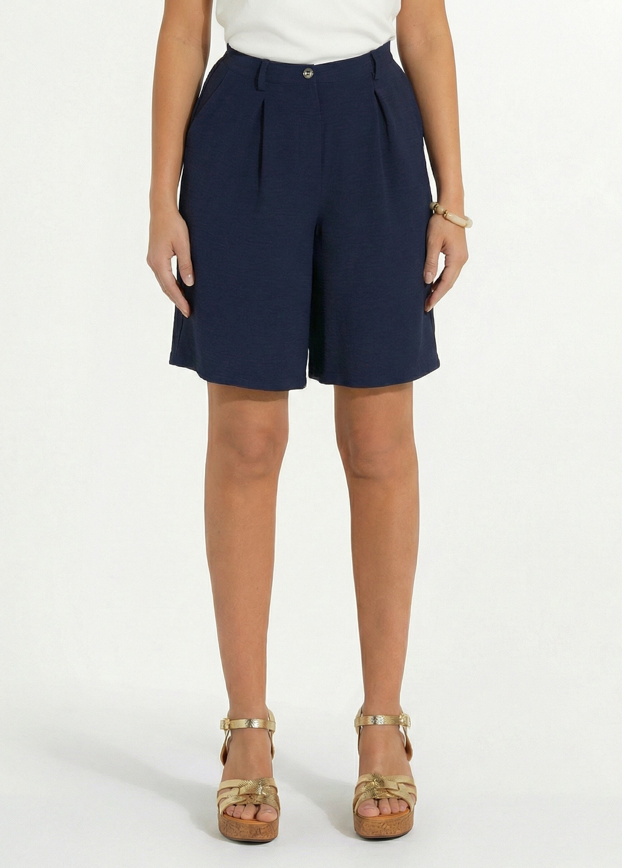 Bermuda droit à pinces tissu froissé Femme Bleu NIVY FA1