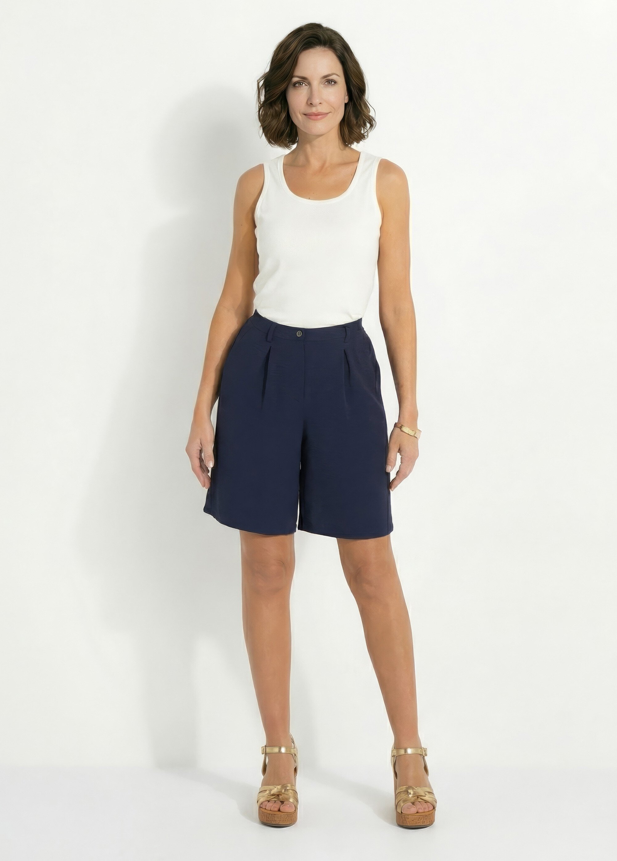 Bermuda droit à pinces tissu froissé Femme Bleu NIVY SF1