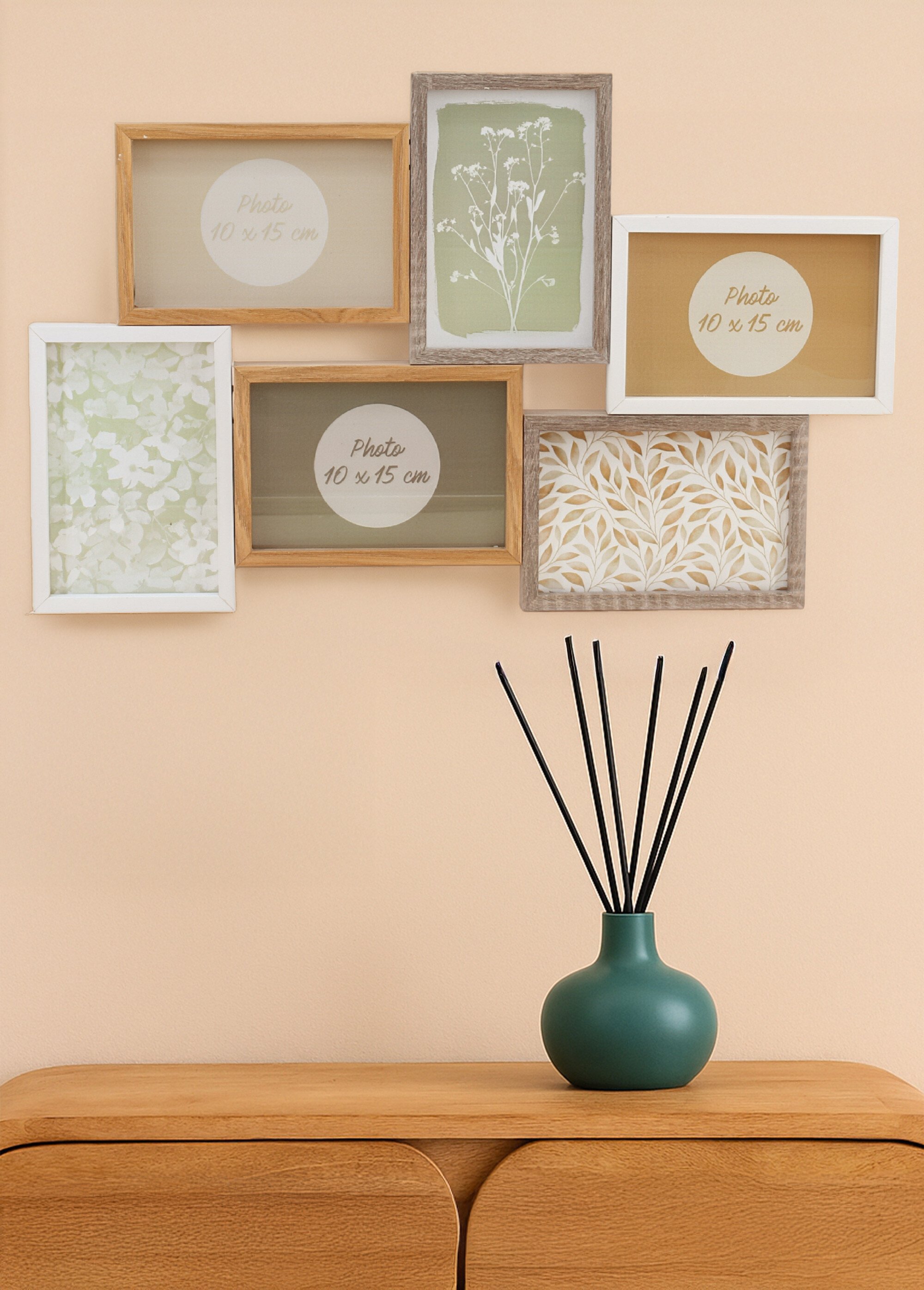 Cadre photo en bois pour 6 vues Beige NOR-28898 SI1