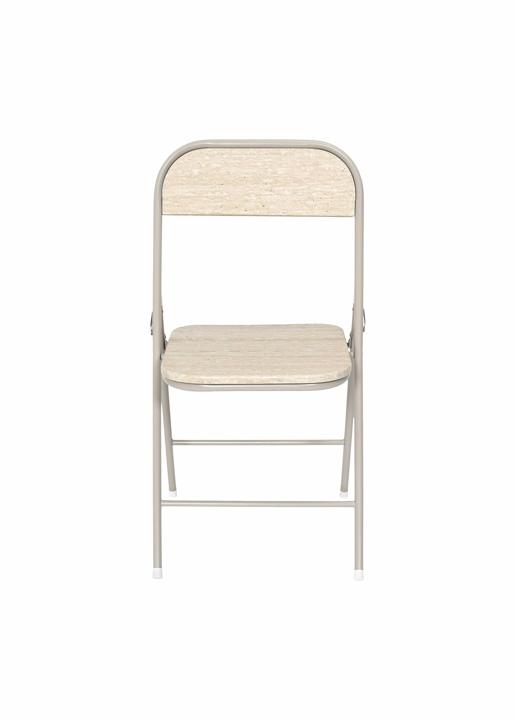 Chaise pliante métal et effet pierre BLANC ET BEIGE CMP-HD7753 DE1