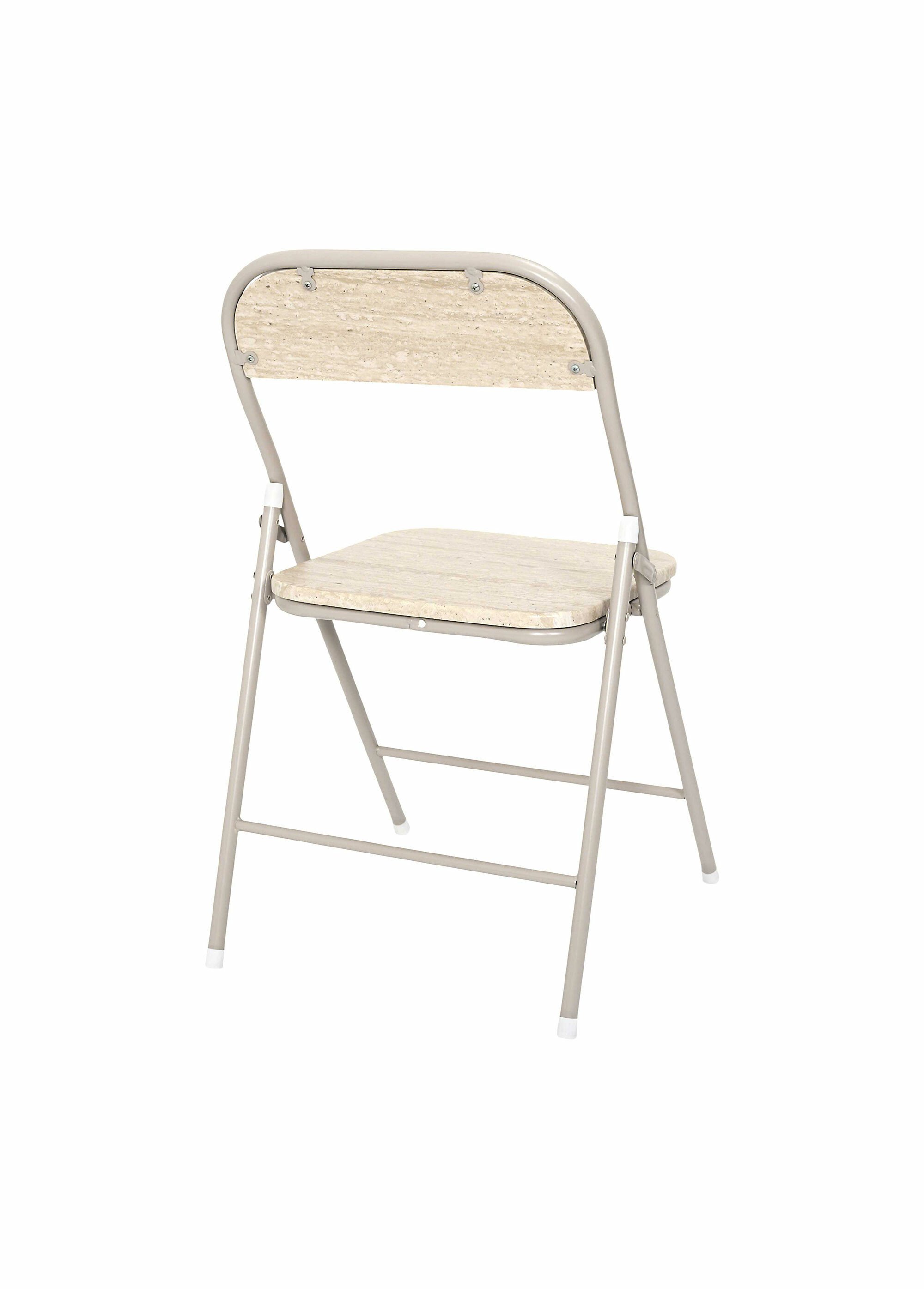 Chaise pliante métal et effet pierre BLANC ET BEIGE CMP-HD7753 DO1