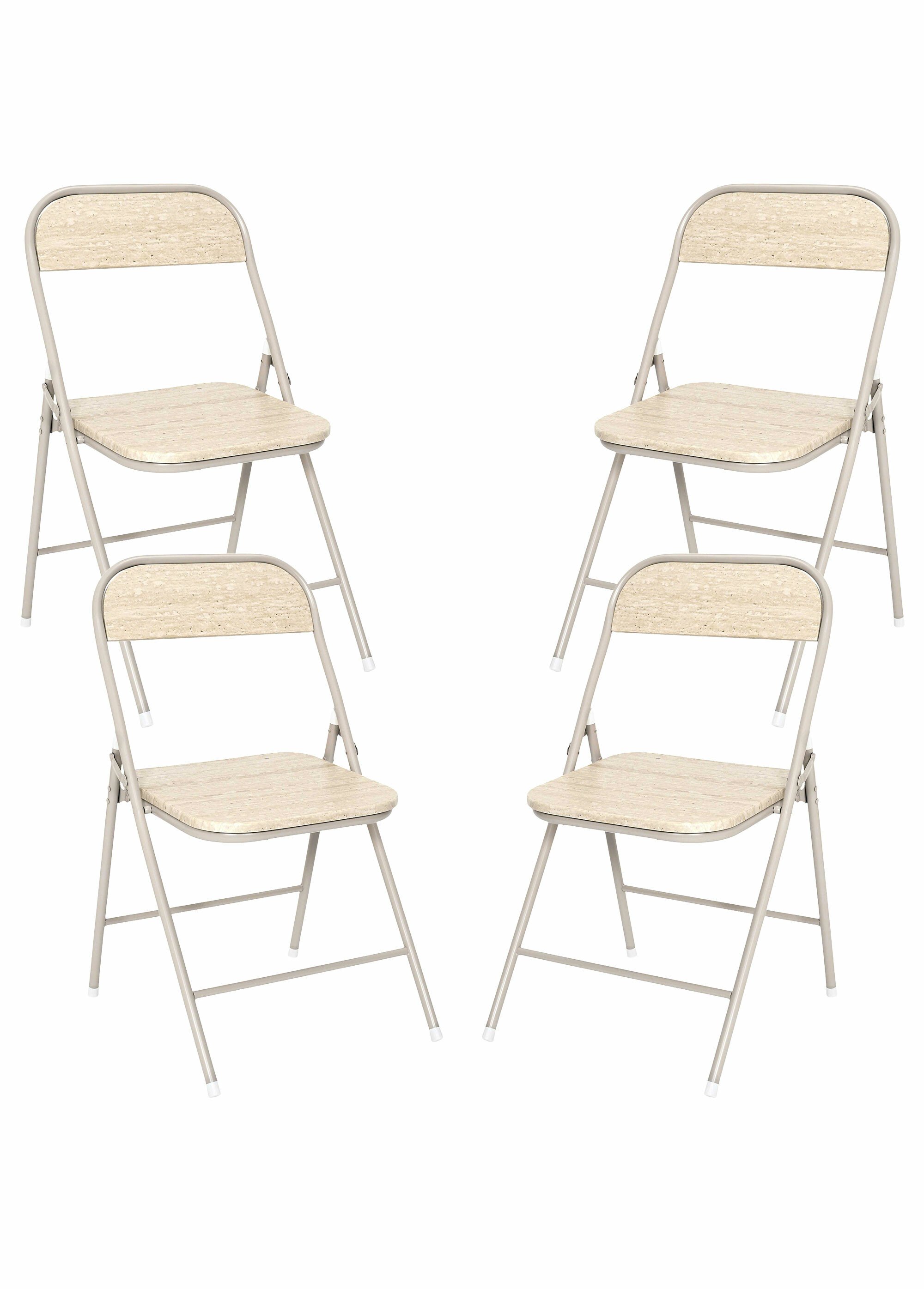 Chaise pliante métal et effet pierre BLANC ET BEIGE CMP-HD7753 FA1