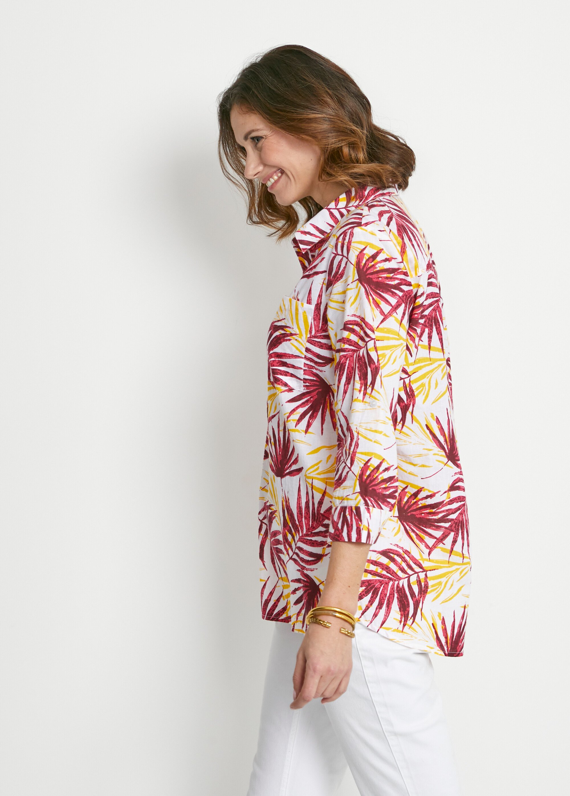 Chemisier boutonné long coton imprimé Femme Rouge CIRQUE DR1