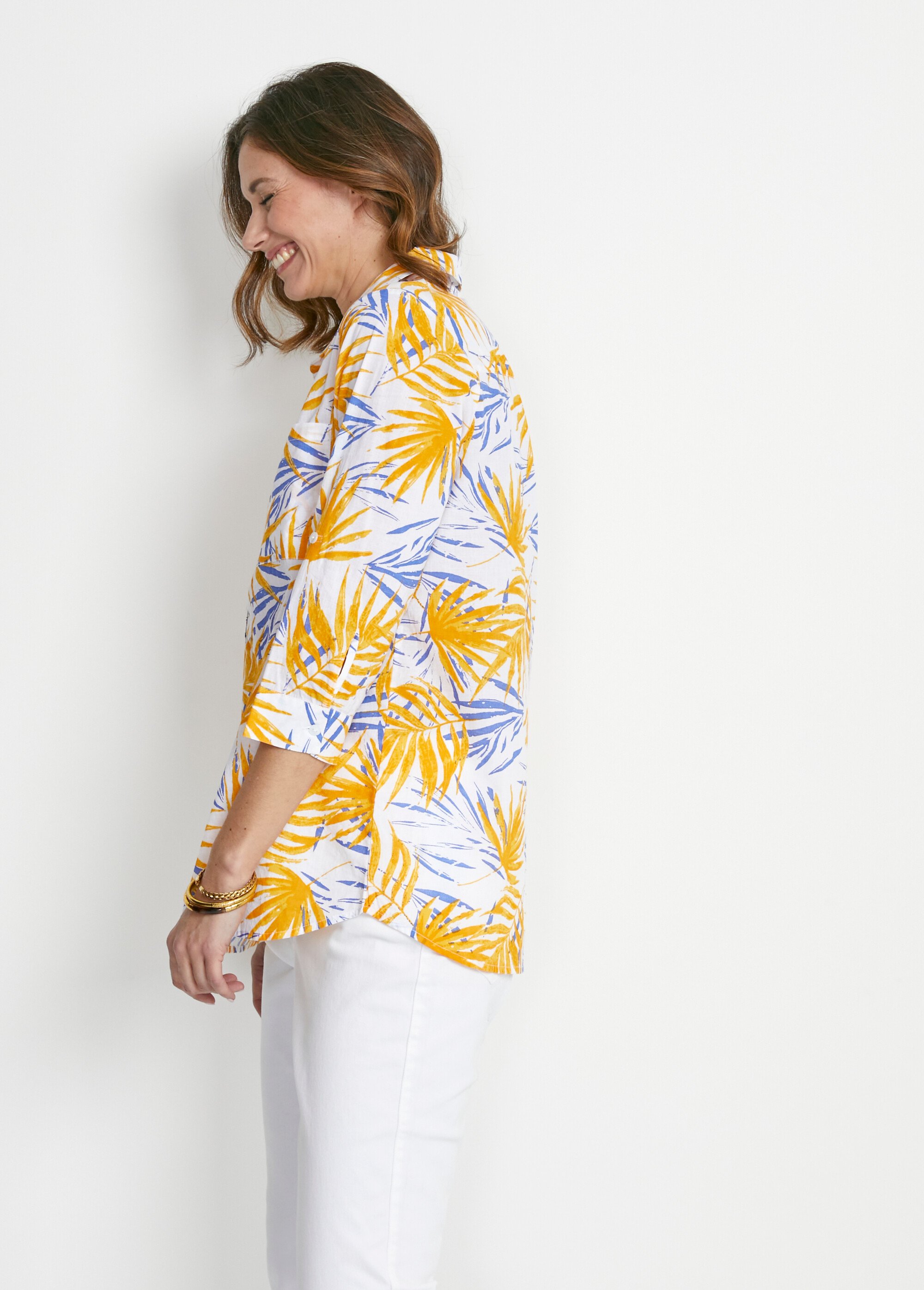 Chemisier boutonné long coton imprimé Femme Jaune CIRQUE DR1