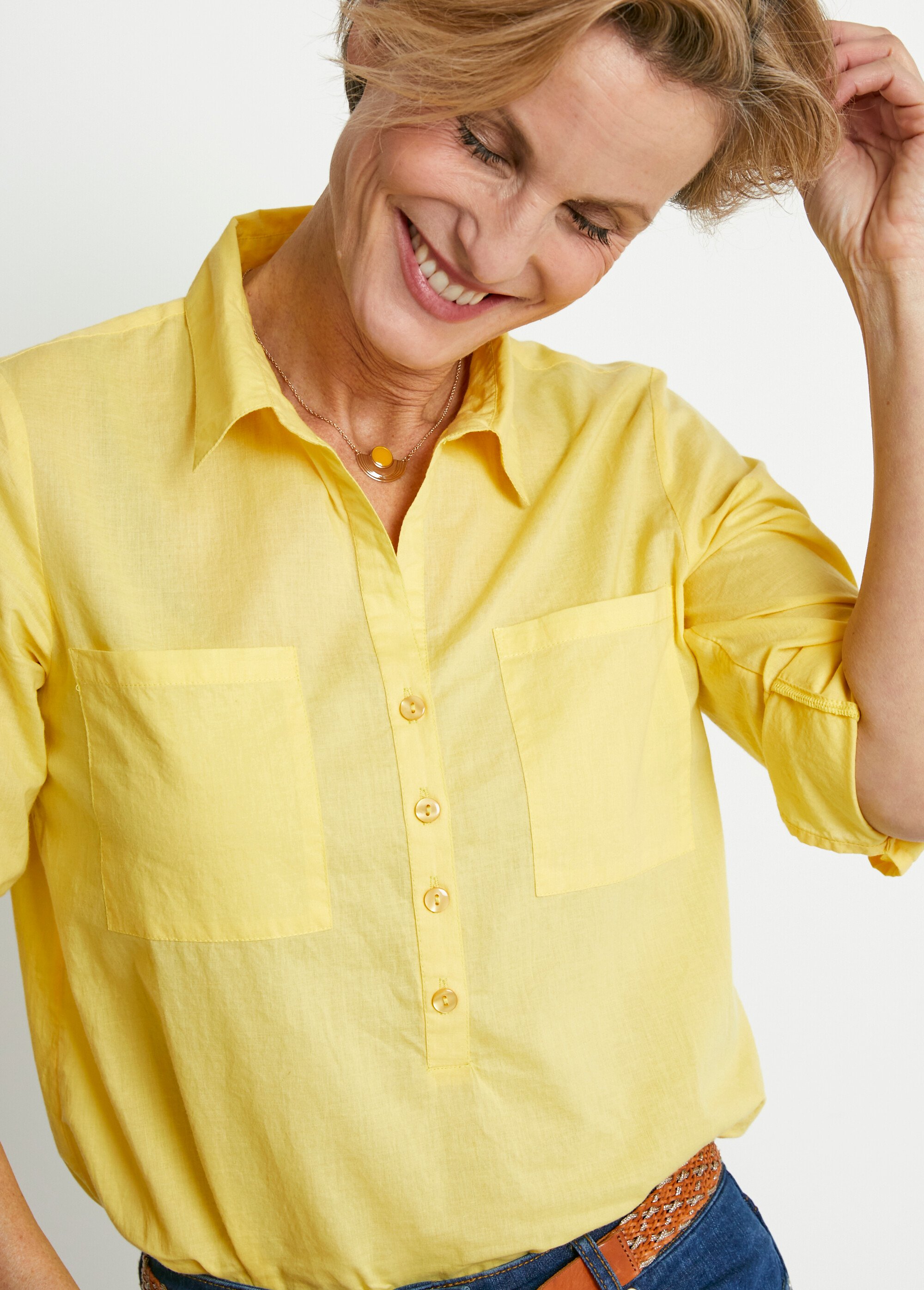 Chemise équitation Ovation Femme - Haut Boutonné Extensible Jaune - Taille 38