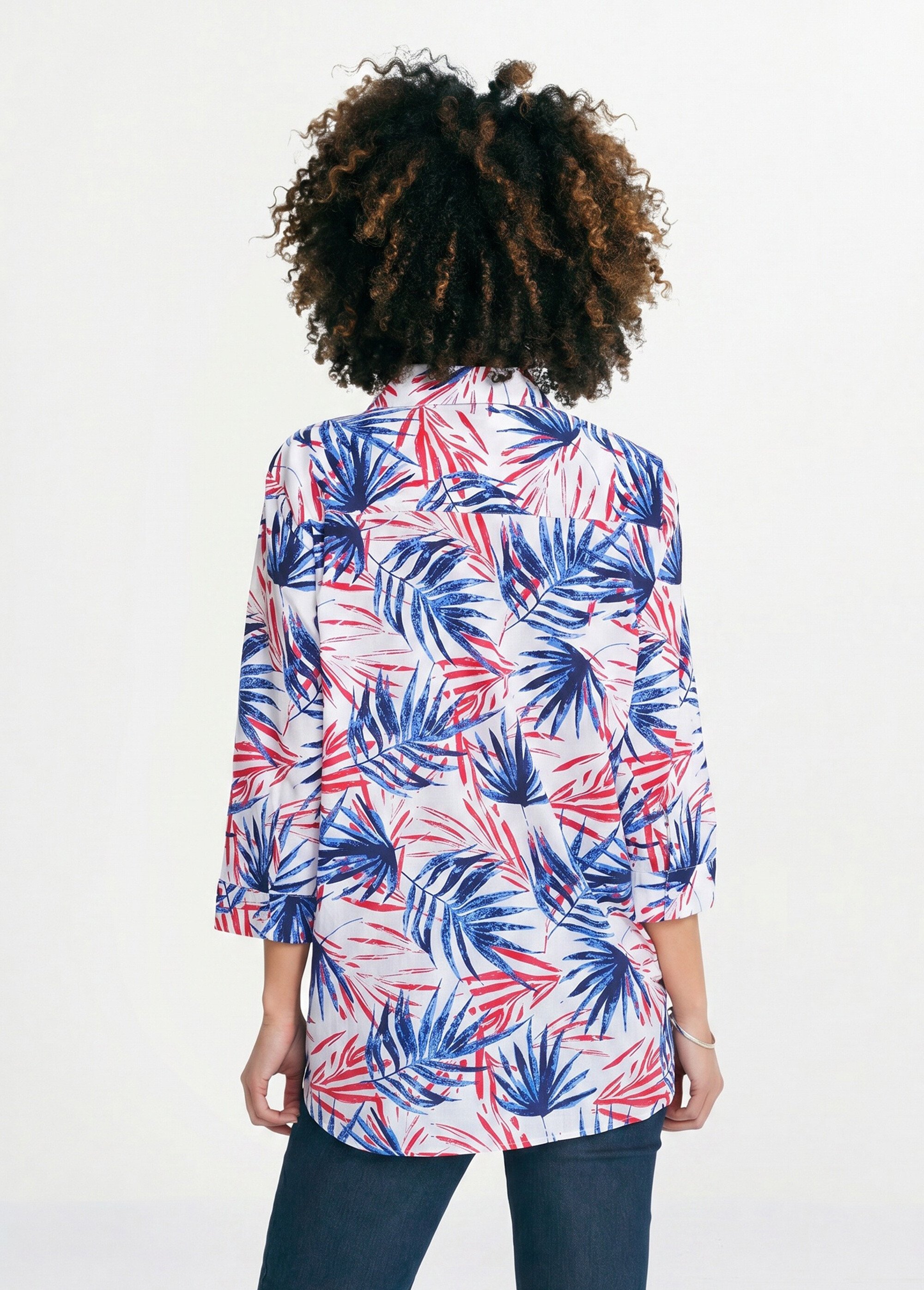 Chemisier boutonné long coton imprimé Femme Bleu CIRQUE DO1