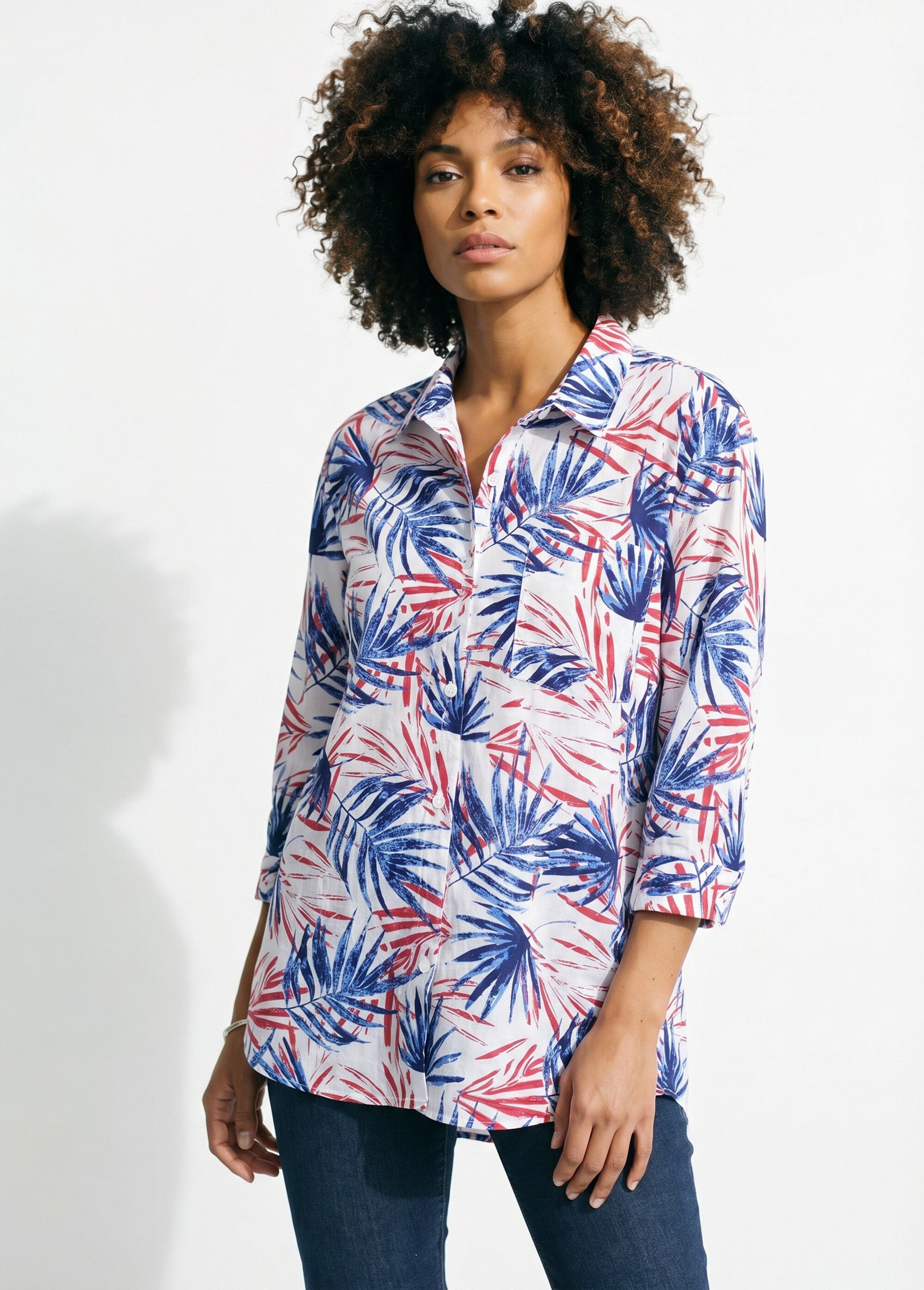 Chemisier boutonné long coton imprimé Femme Bleu CIRQUE FA1