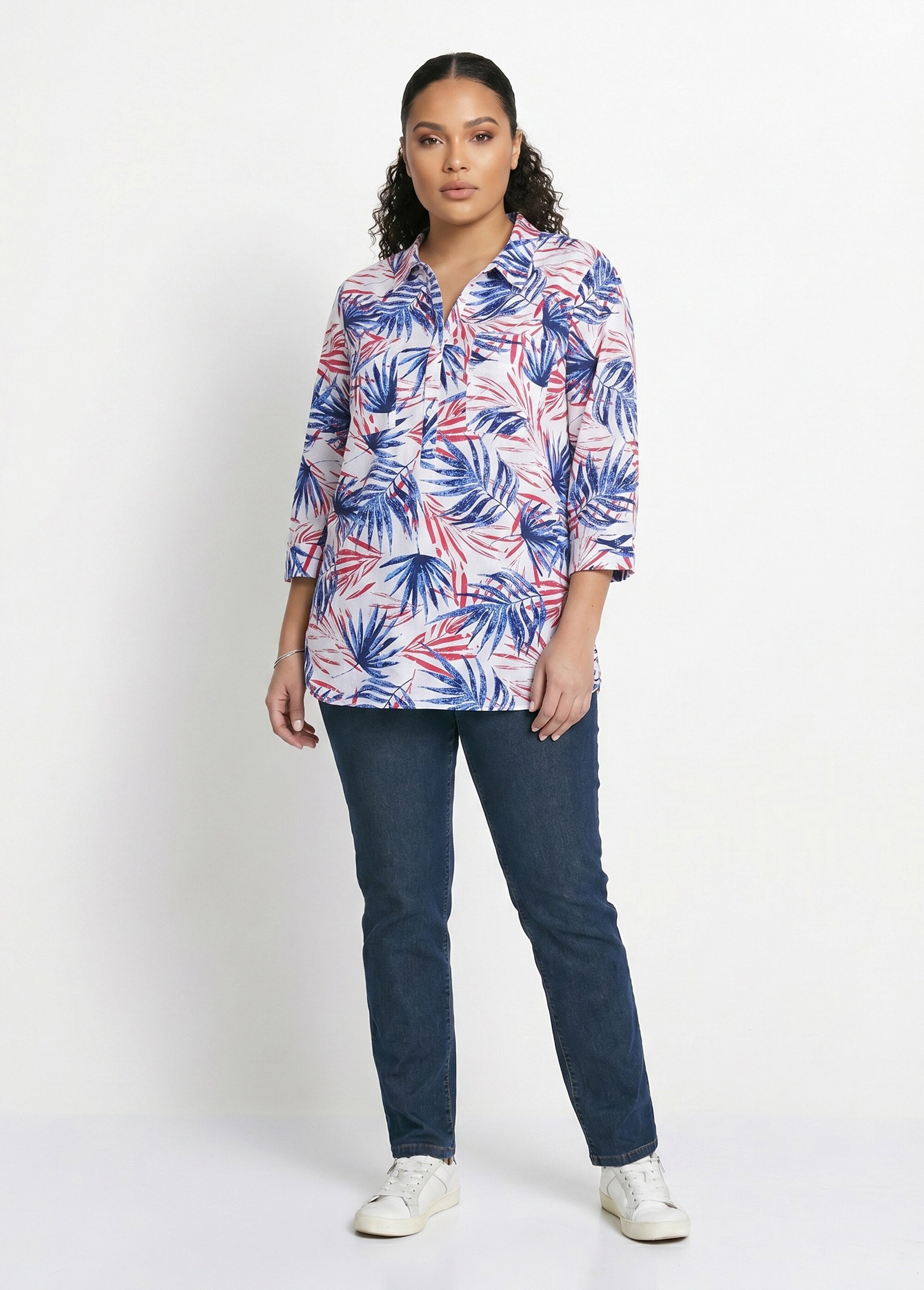Chemisier boutonné long coton imprimé Femme Grande Taille Bleu CIRQUE SI1