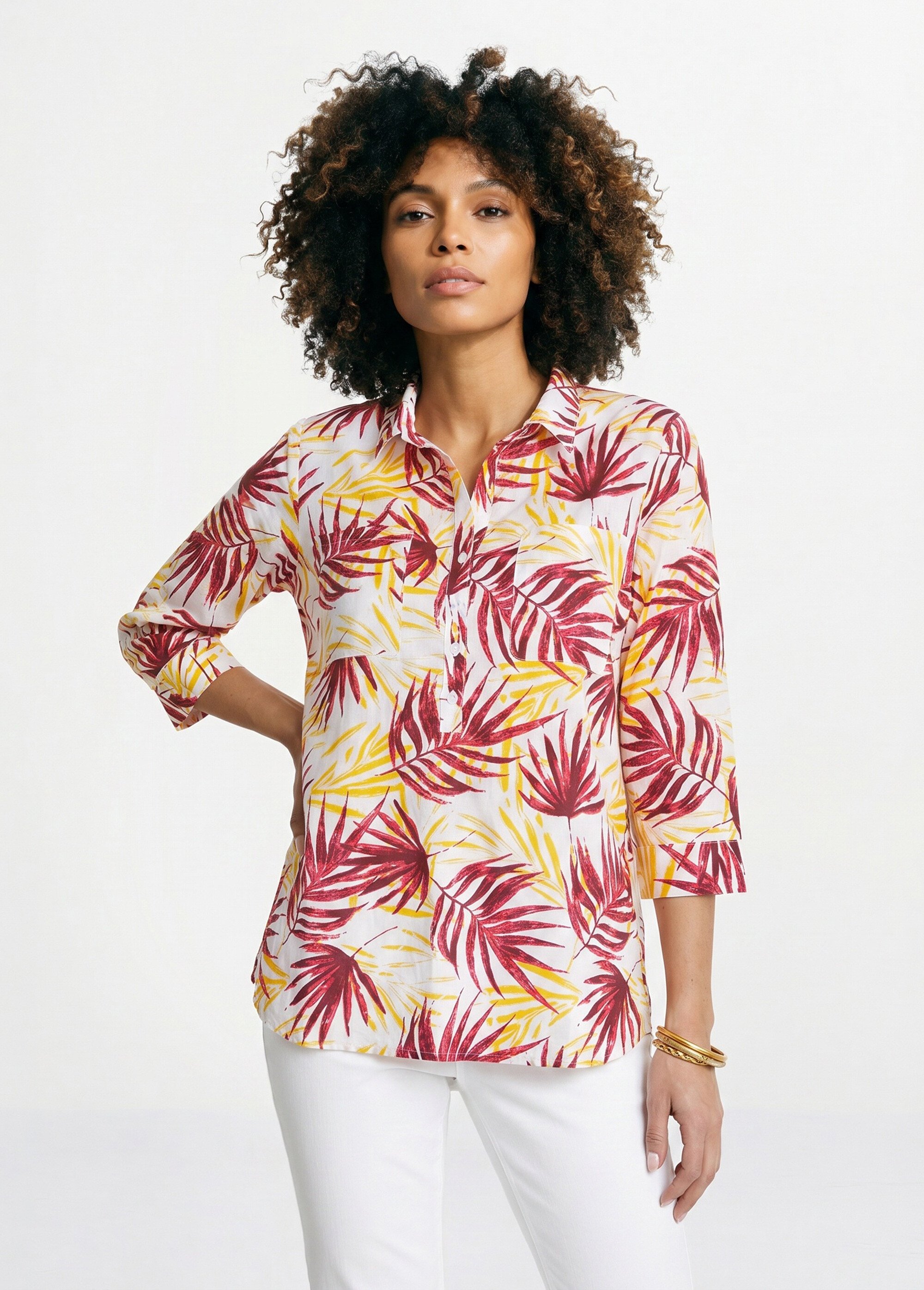 Chemisier boutonné long coton imprimé Femme Rouge CIRQUE FA1