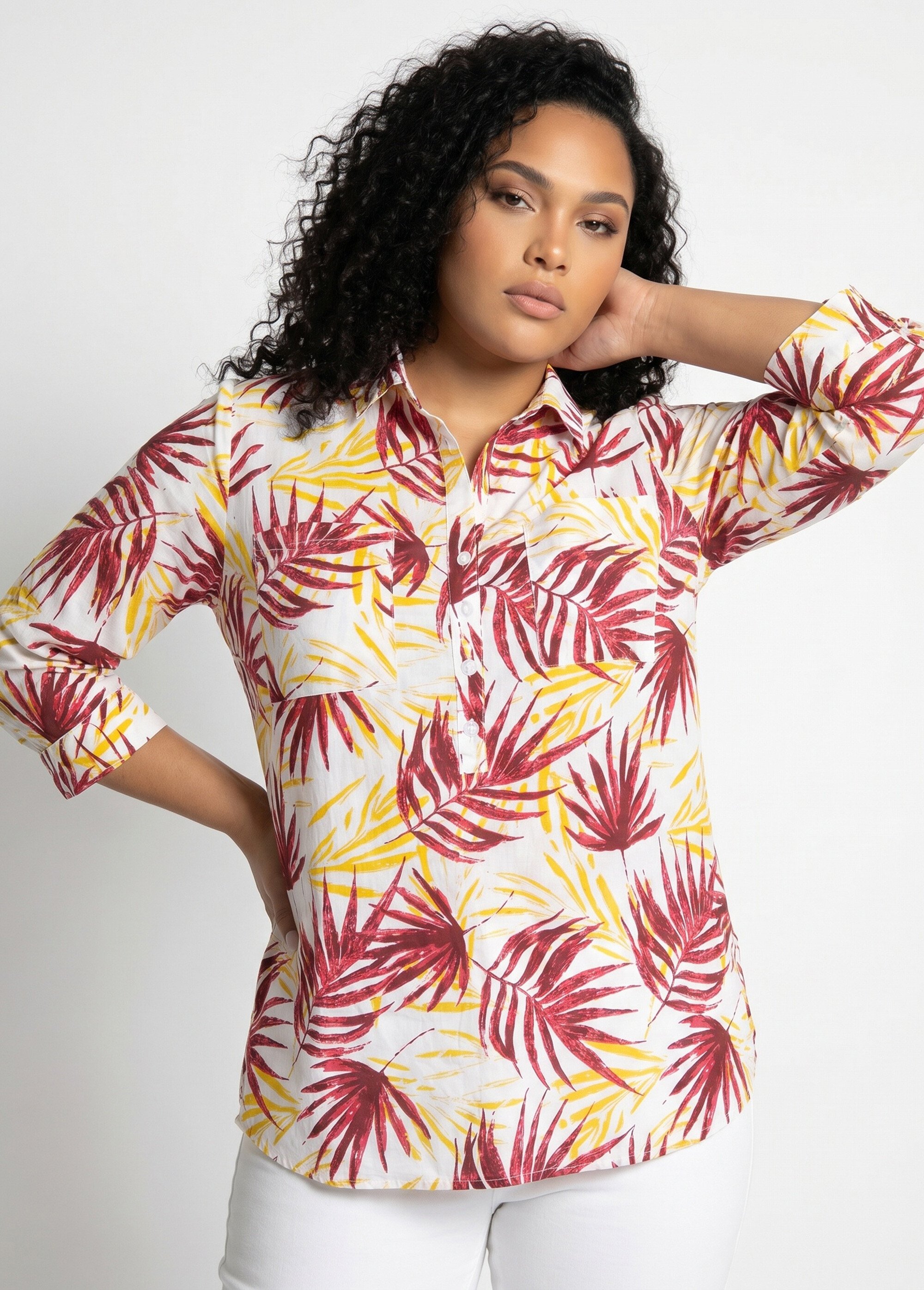 Chemisier boutonné long coton imprimé