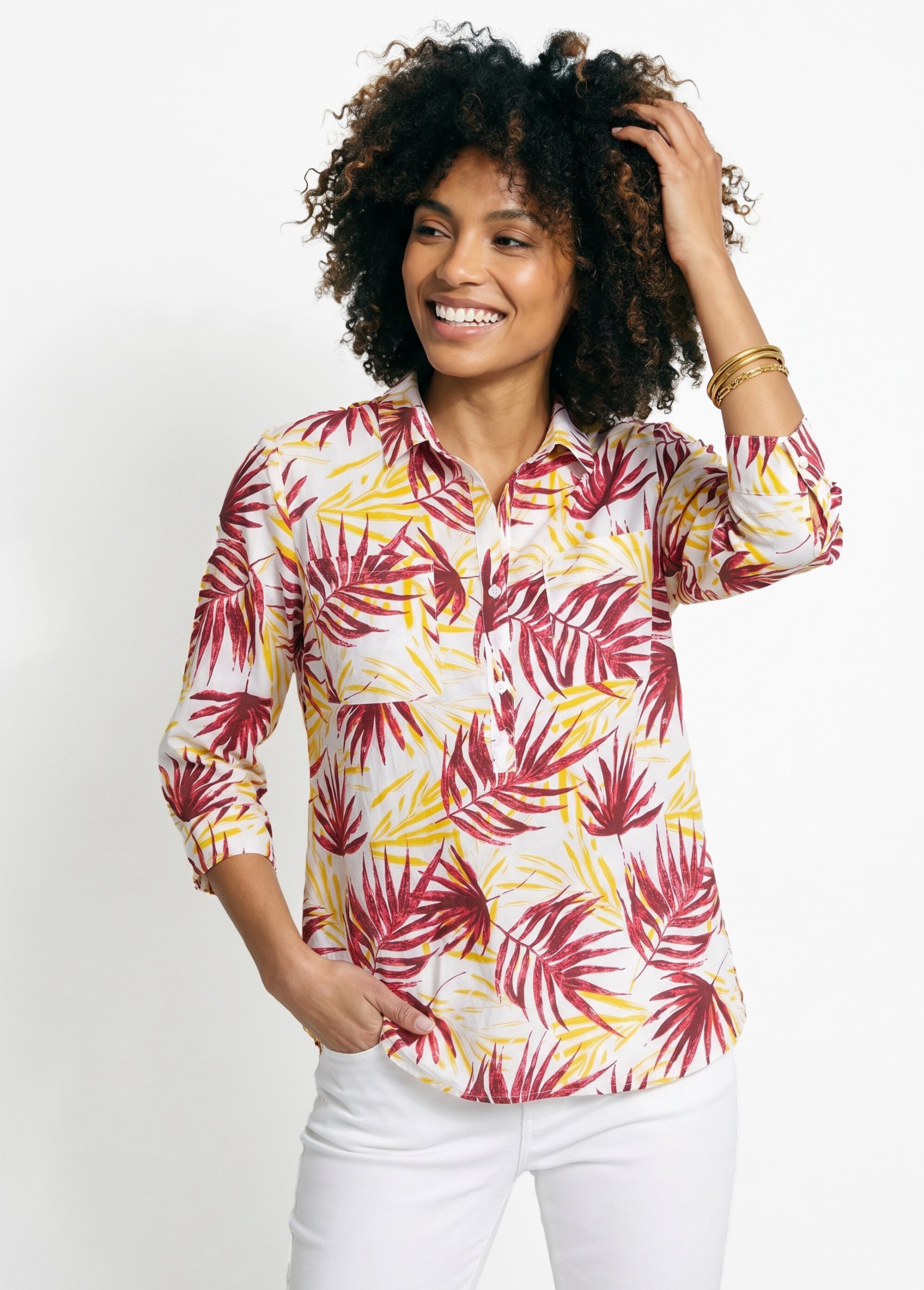Chemisier boutonné long coton imprimé Femme Rouge CIRQUE MV1
