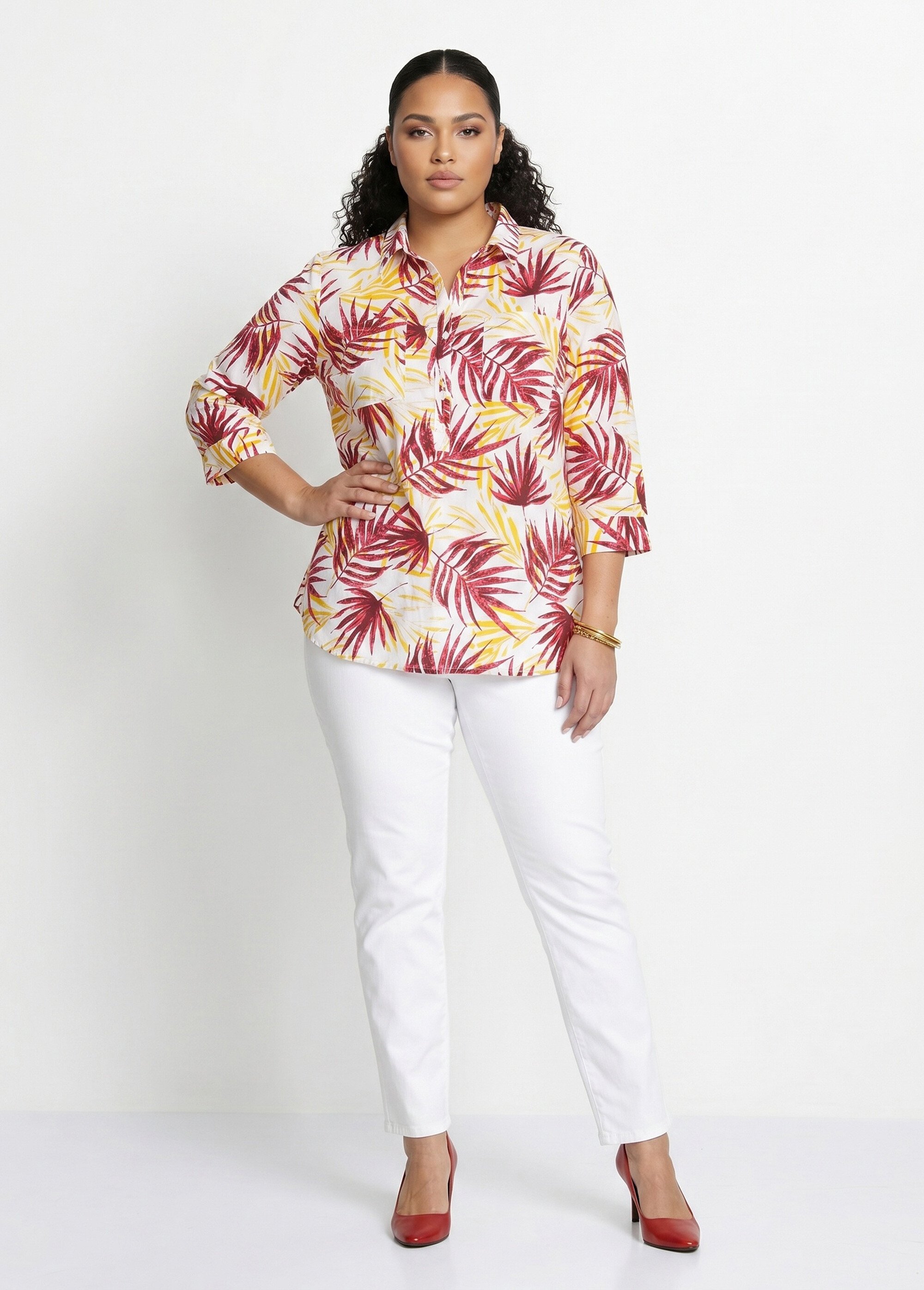 Chemisier boutonné long coton imprimé Femme Grande Taille Rouge CIRQUE SI1
