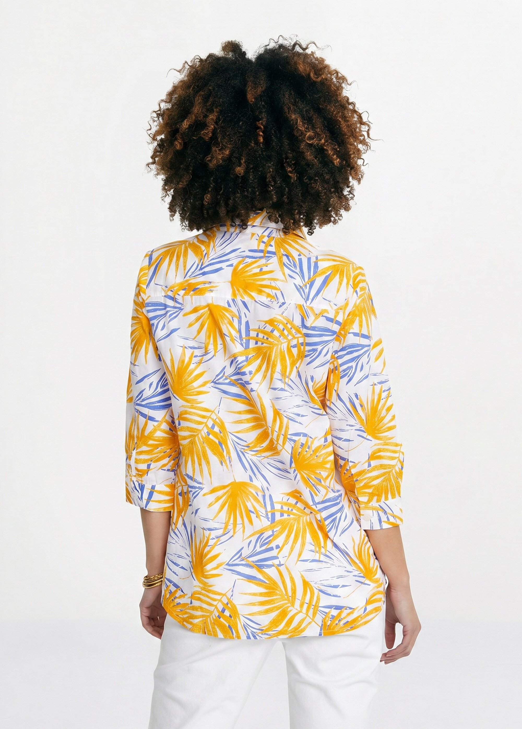 Chemisier boutonné long coton imprimé Femme Jaune CIRQUE DO1
