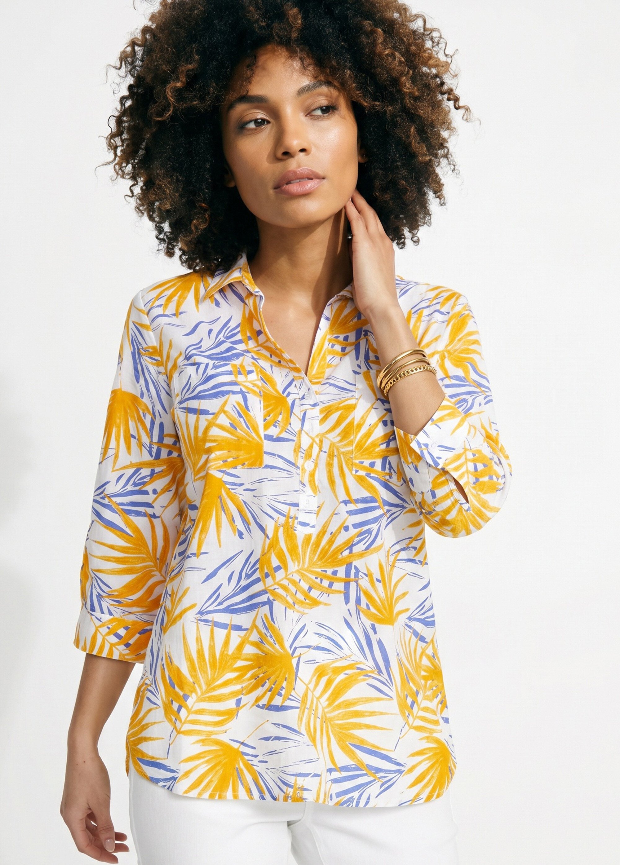 Chemisier boutonné long coton imprimé Femme Jaune CIRQUE MV1