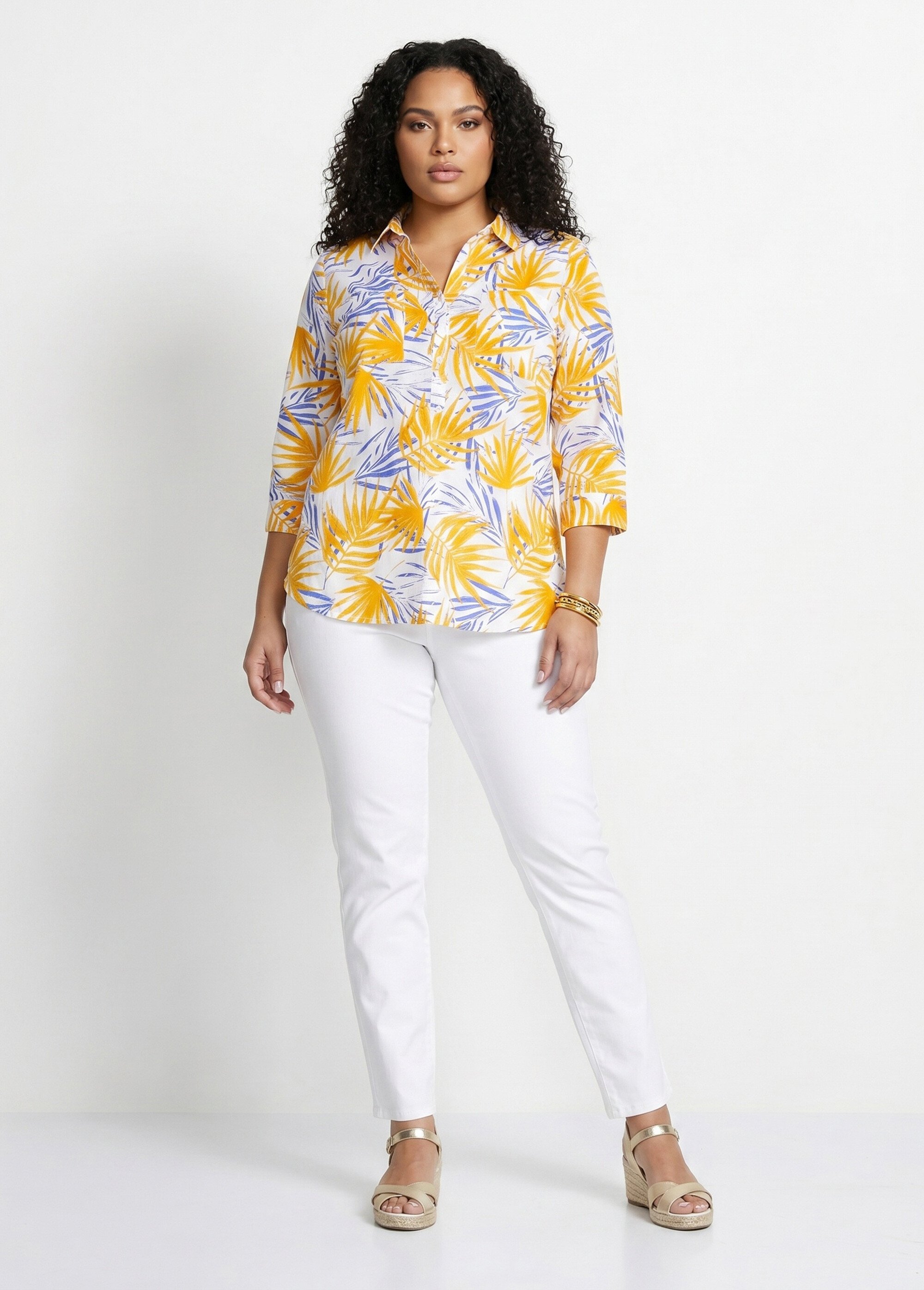 Chemisier boutonné long coton imprimé Femme Grande Taille Jaune CIRQUE SI1