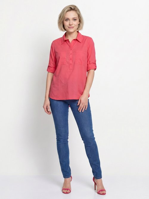 Chemisier boutonné long coton imprimé Femme Rose CIRQUE SI1