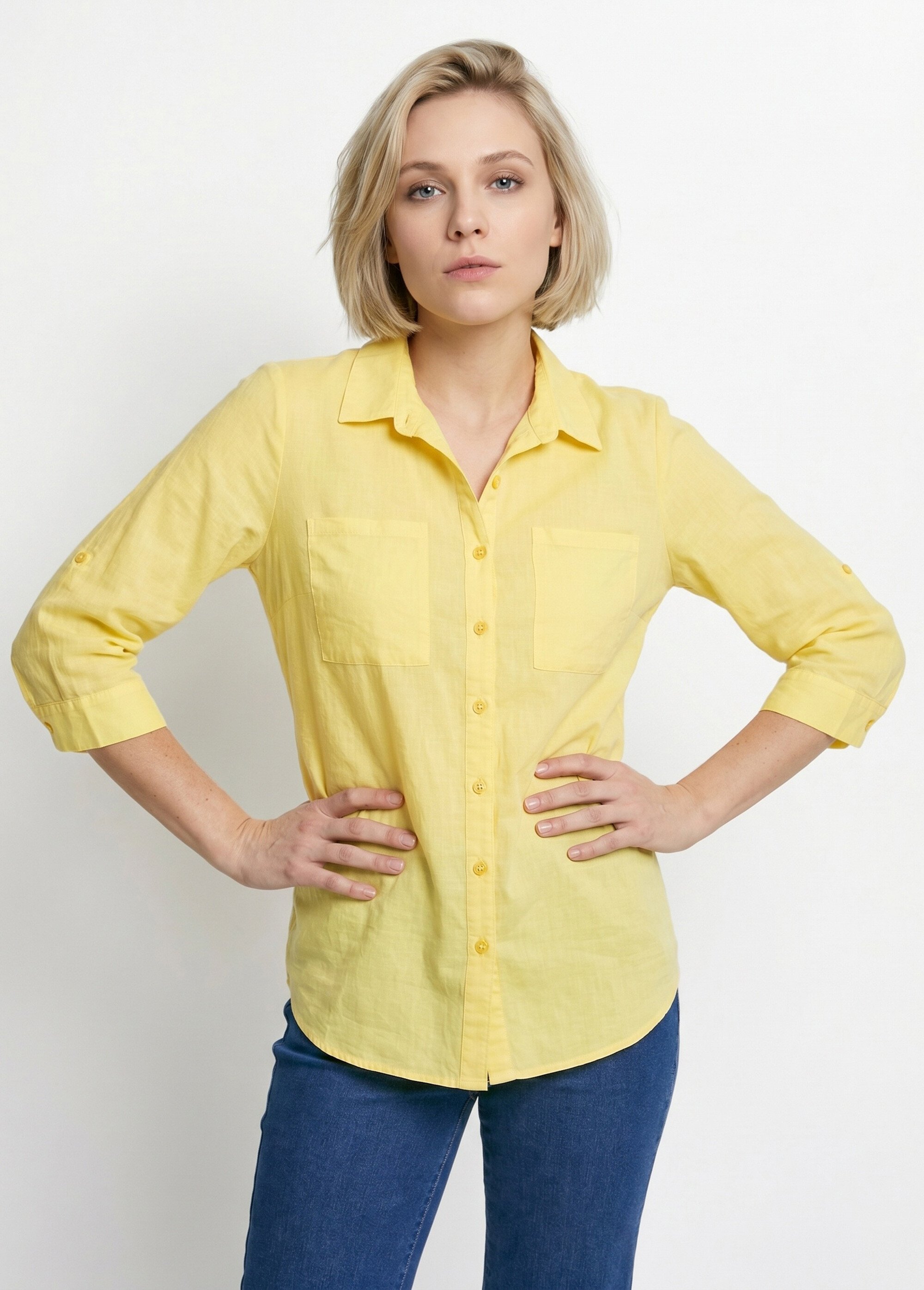 Chemisier boutonné long coton imprimé Femme Jaune CIRQUE FA1