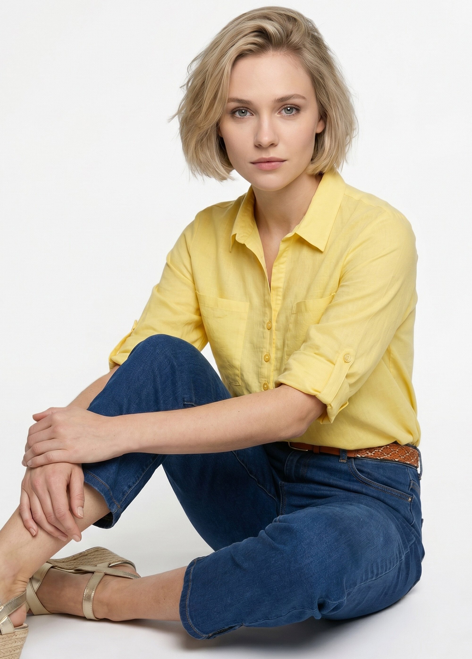 Chemisier boutonné long coton imprimé Femme Jaune CIRQUE MV1