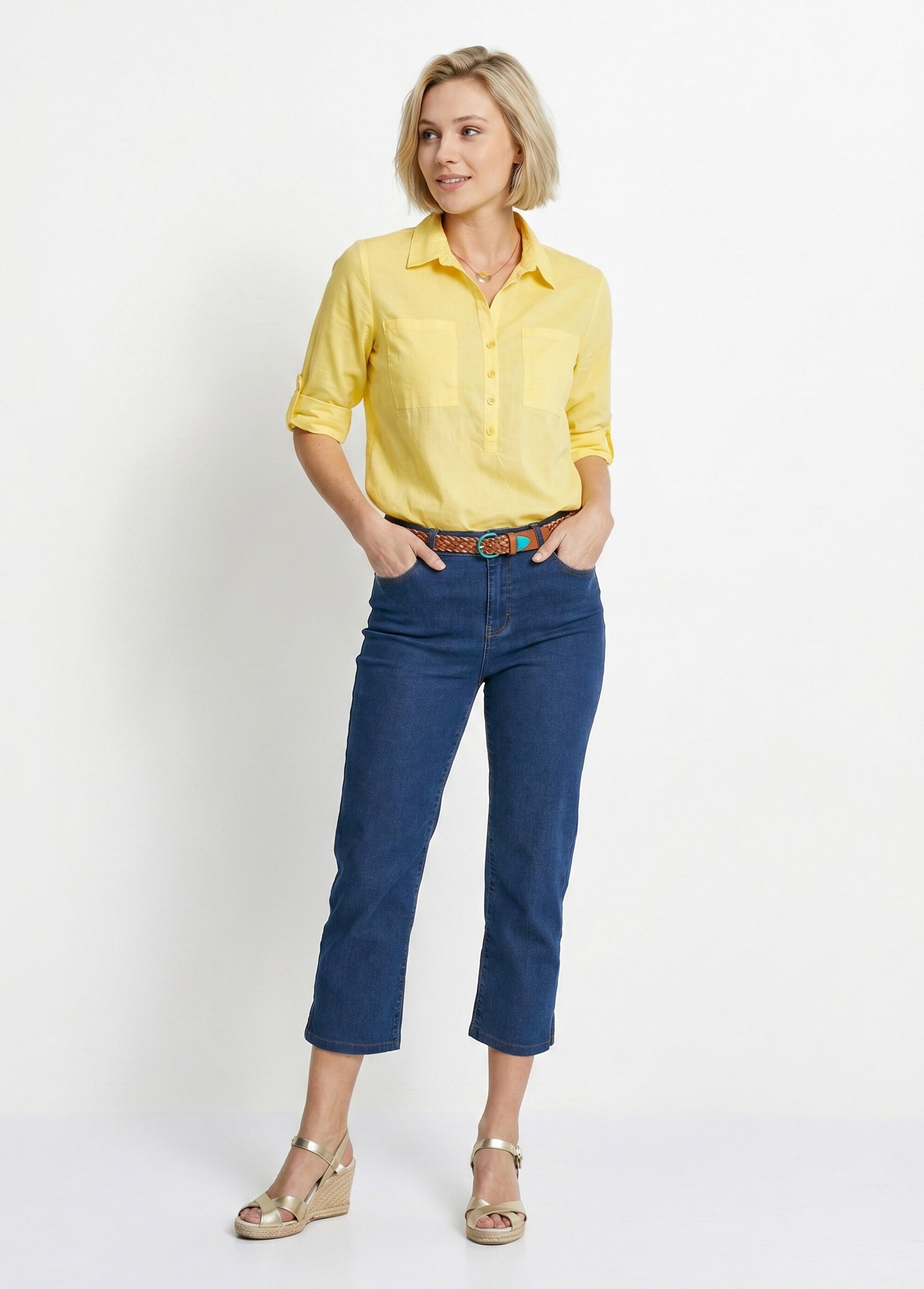 Chemisier boutonné long coton imprimé Femme Jaune CIRQUE SI1