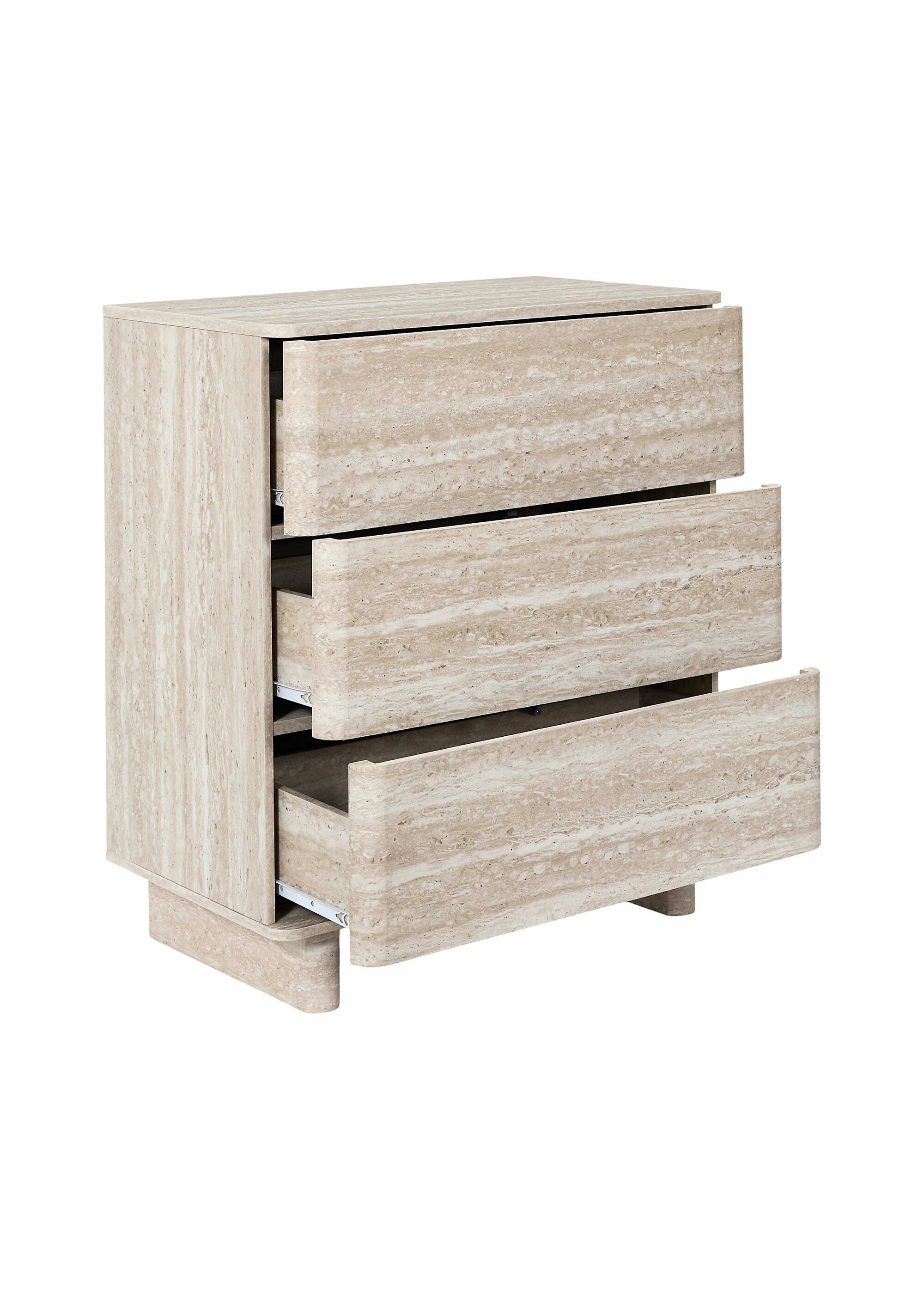 Commode 3 tiroirs effet pierre travertin BLANC ET BEIGE CMP-HD7763 DE2