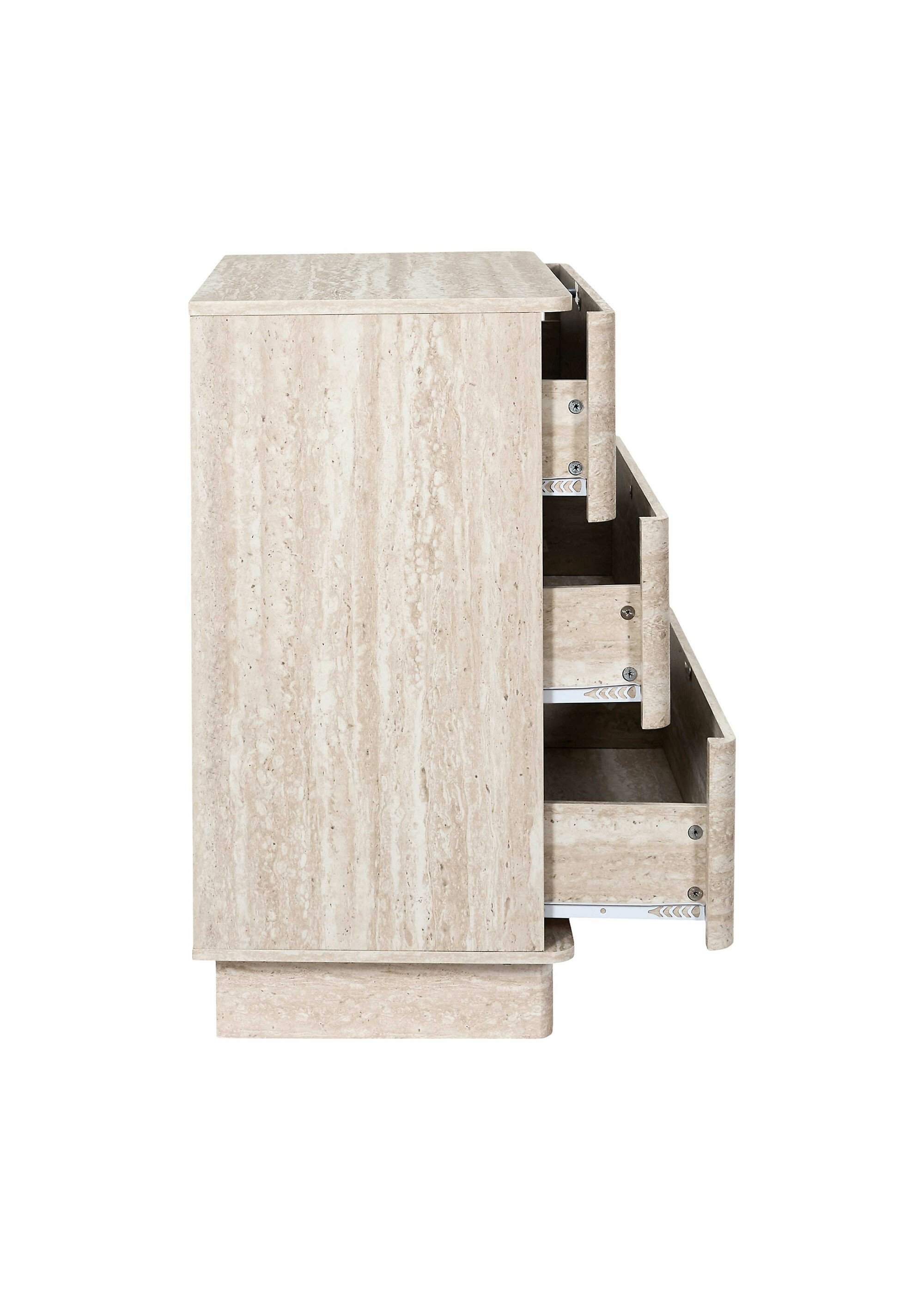 Commode 3 tiroirs effet pierre travertin BLANC ET BEIGE CMP-HD7763 DE3