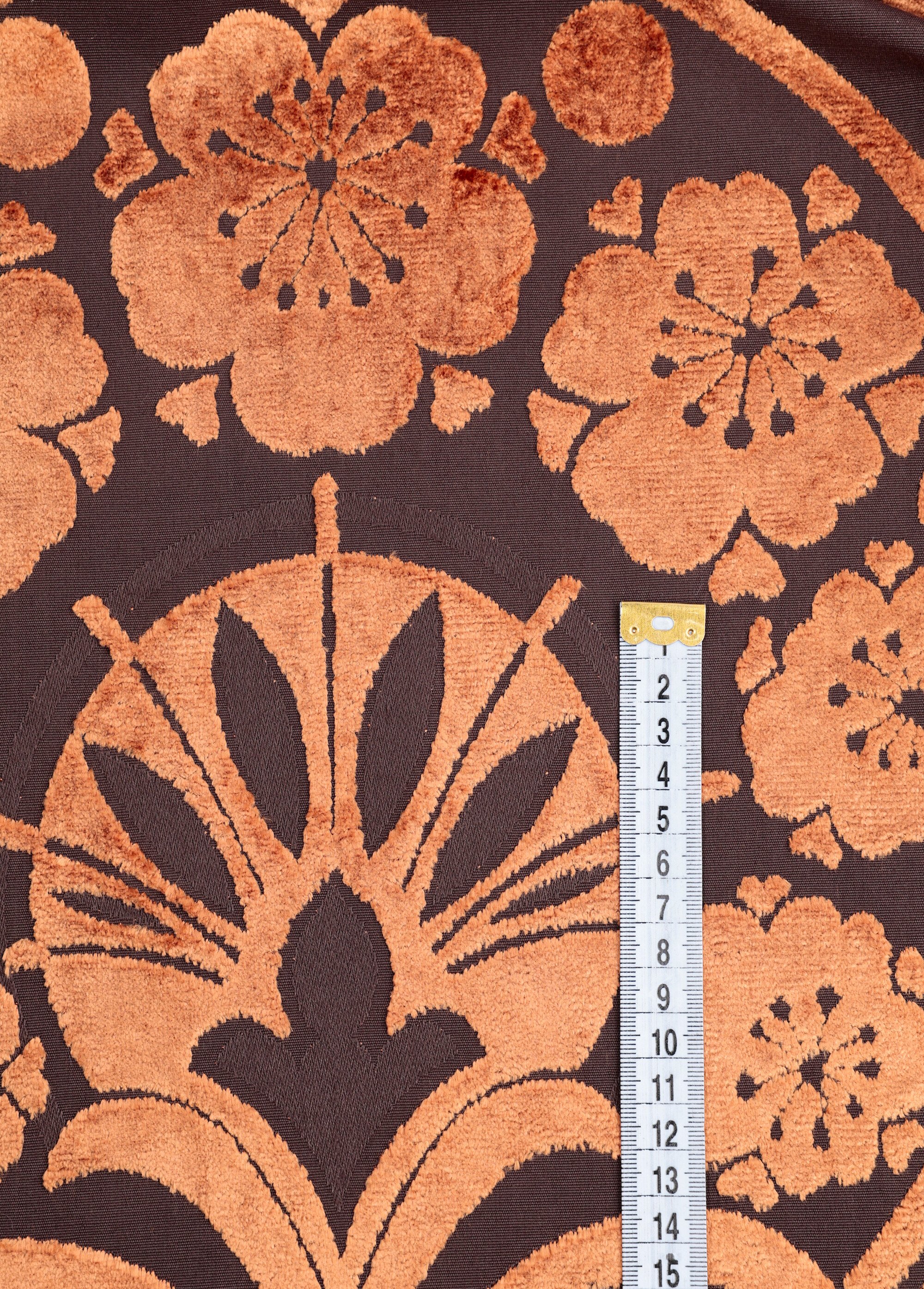 Coupon tissu ameublement, velours devoré ROUGE COT148548 DE1