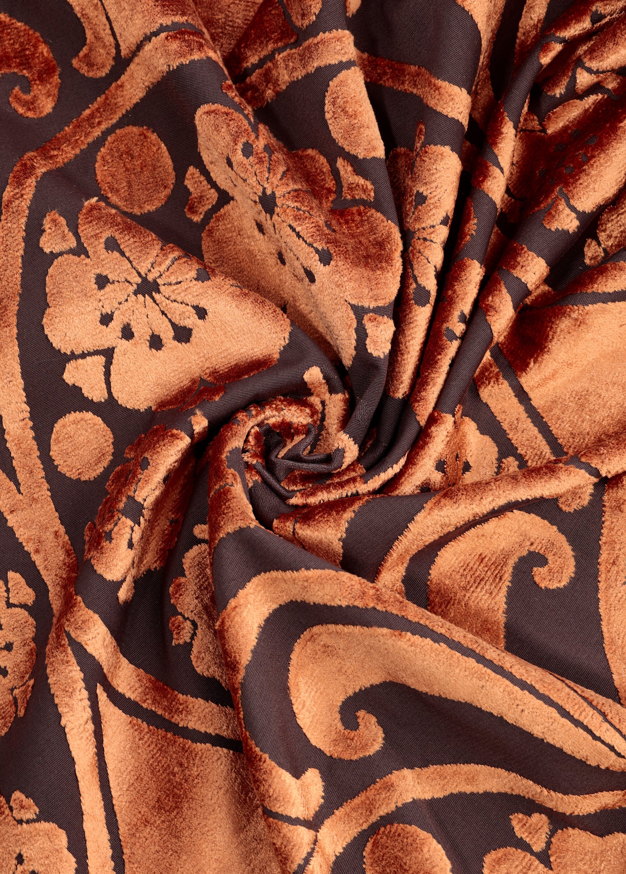 Coupon tissu ameublement, velours devoré ROUGE COT148548 FA1