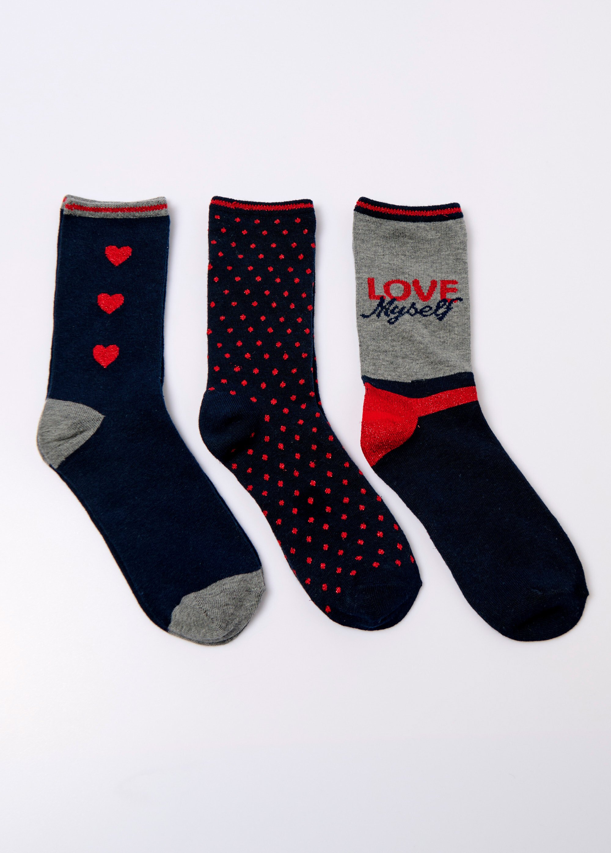 Lot de 3 Chaussettes assorties cœurs et pois Femme Gris BEN13890987 DE1
