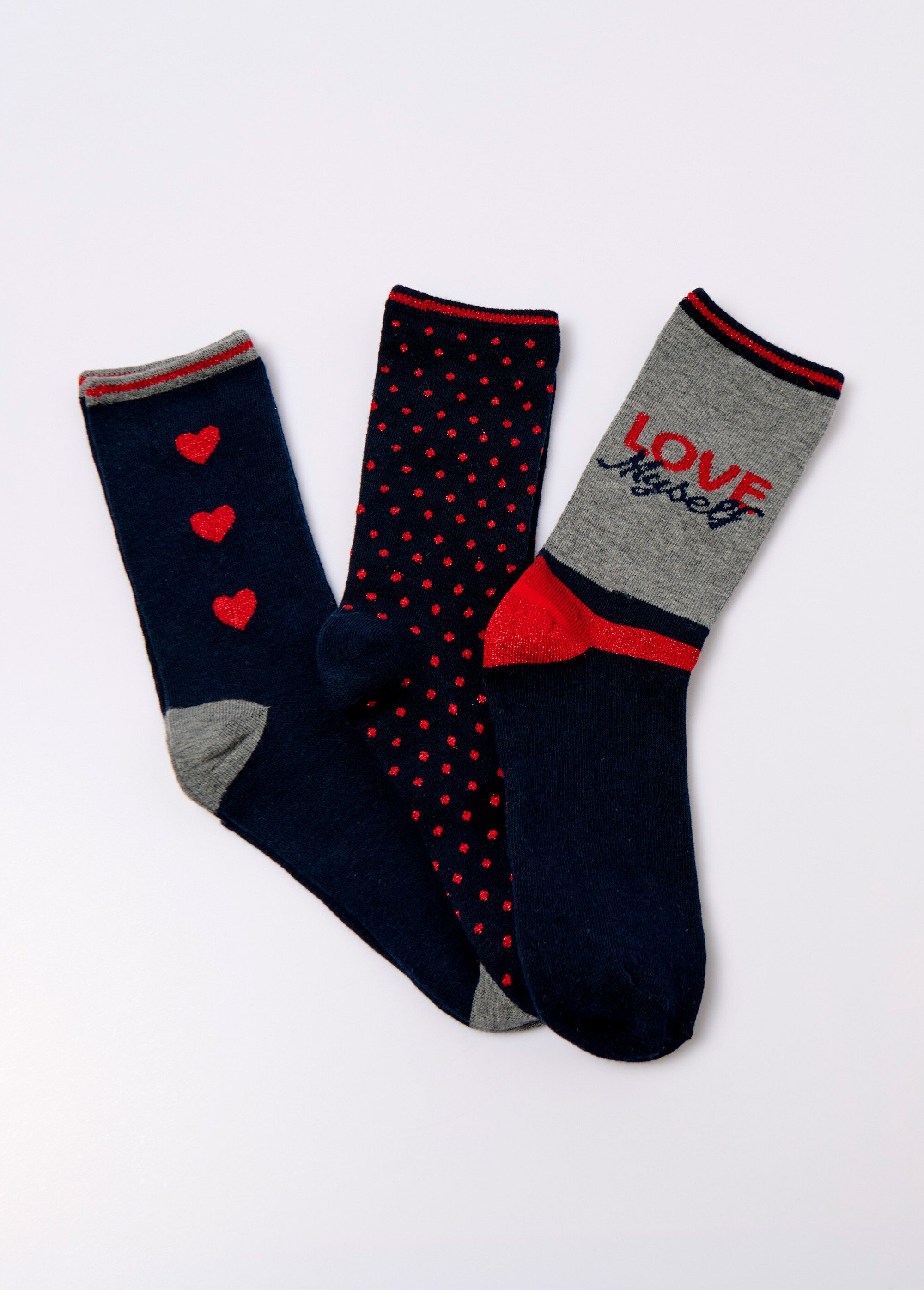 Lot de 3 Chaussettes assorties cœurs et pois Femme Gris BEN13890987 FA1