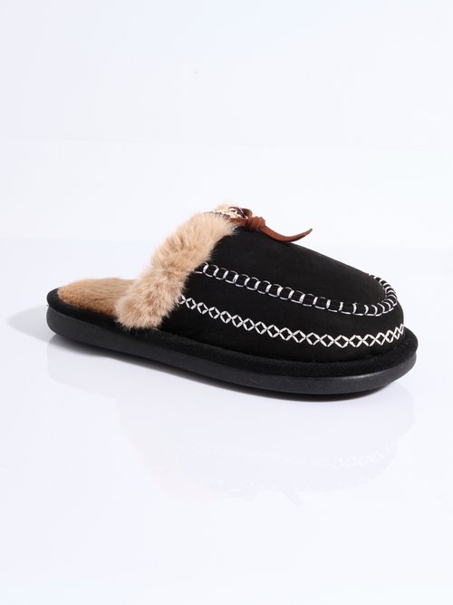 Mocassins fourrés, avec dessus suédine Femme Noir LBS-DMH9718 FA1