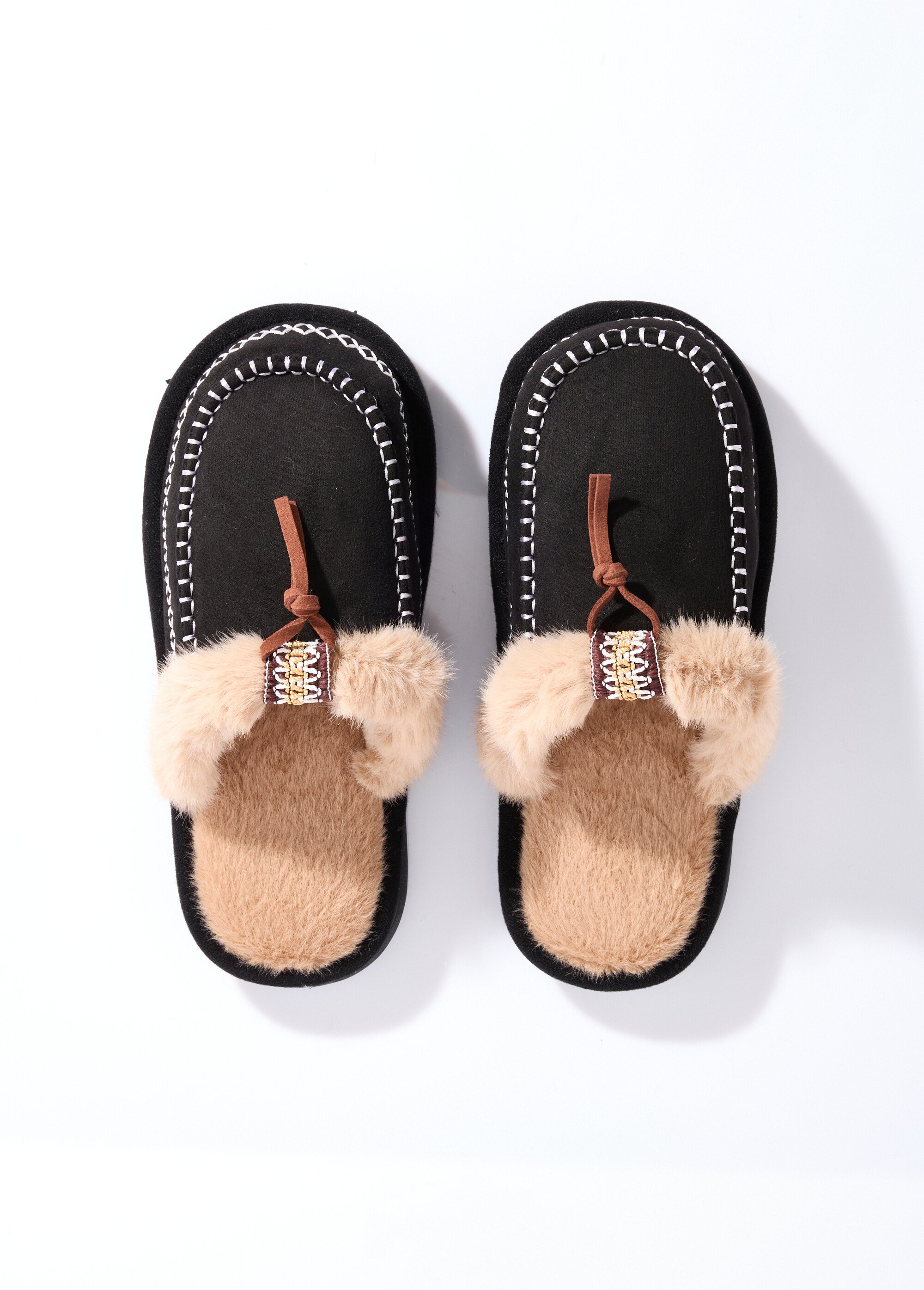 Mocassins fourrés, avec dessus suédine Femme Noir LBS-DMH9718 OV1