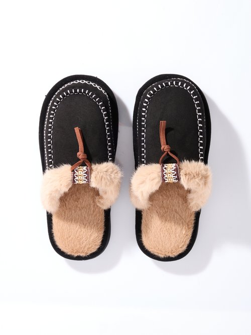 Mocassins fourrés, avec dessus suédine Femme Noir LBS-DMH9718 OV1