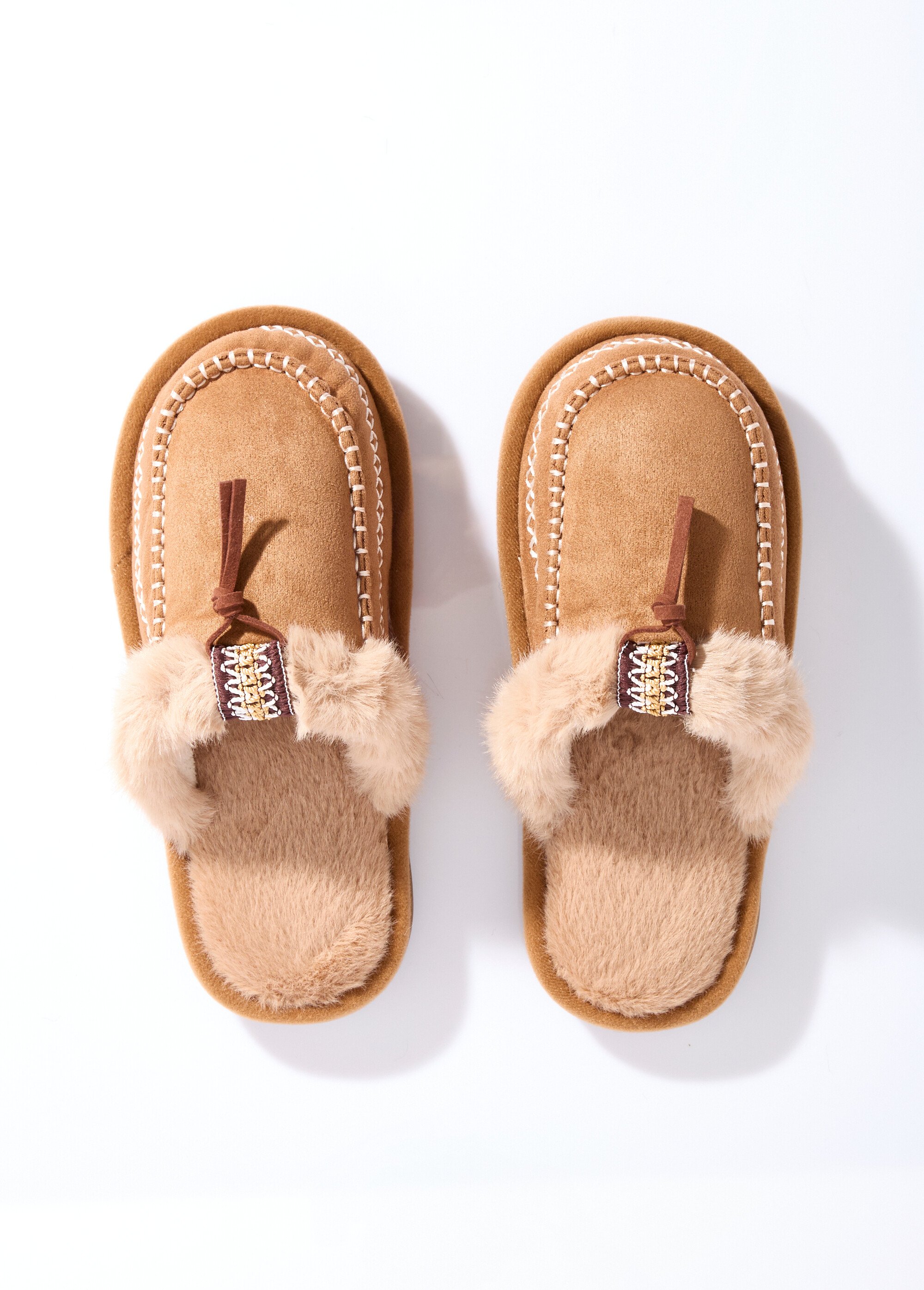 Mocassins fourrés, avec dessus suédine Femme Marron LBS-DMH9718 OV1